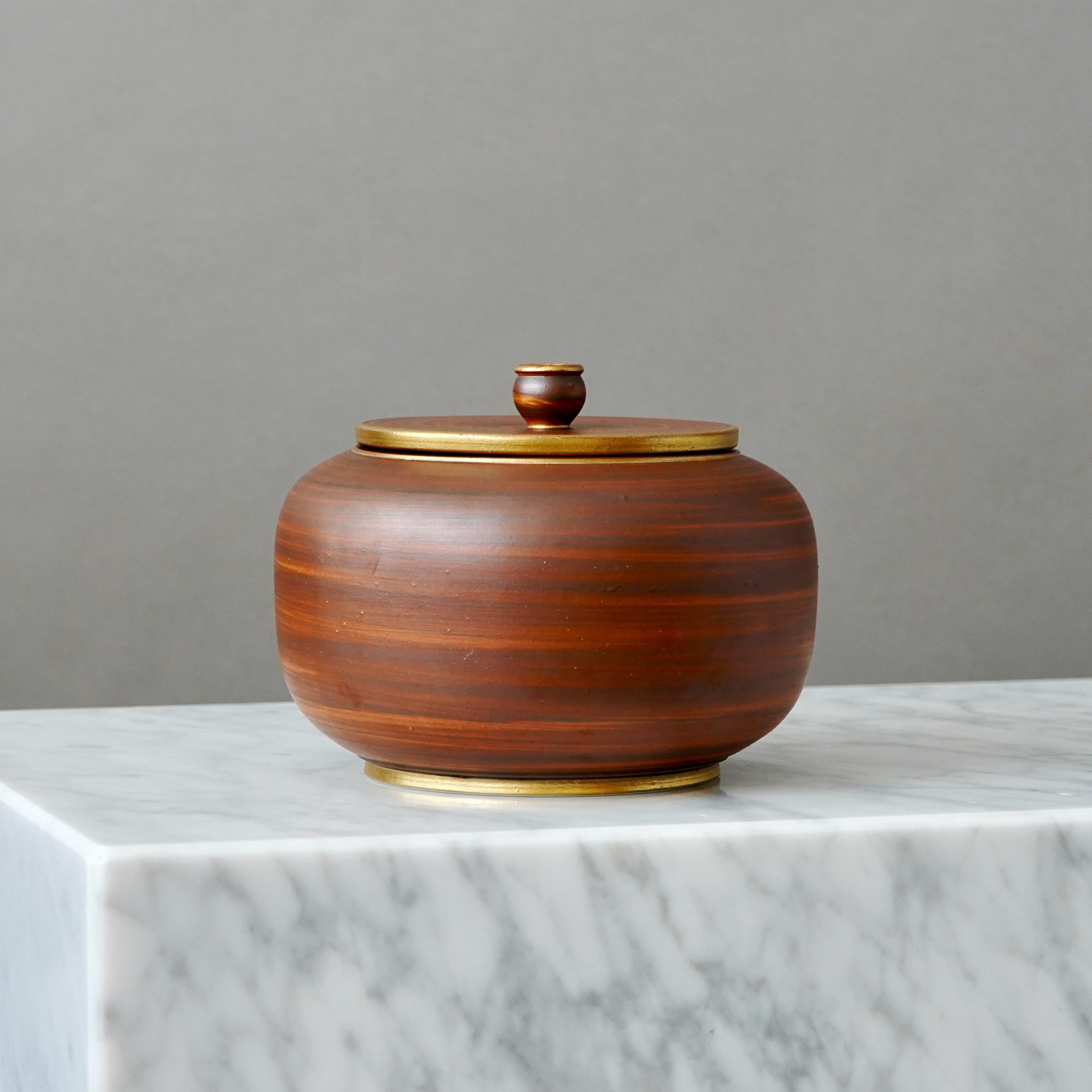 Ceramic Art Deco Stoneware Lidded Bowl by Gunnar Nylund for ALP, Sweden, 1930s
