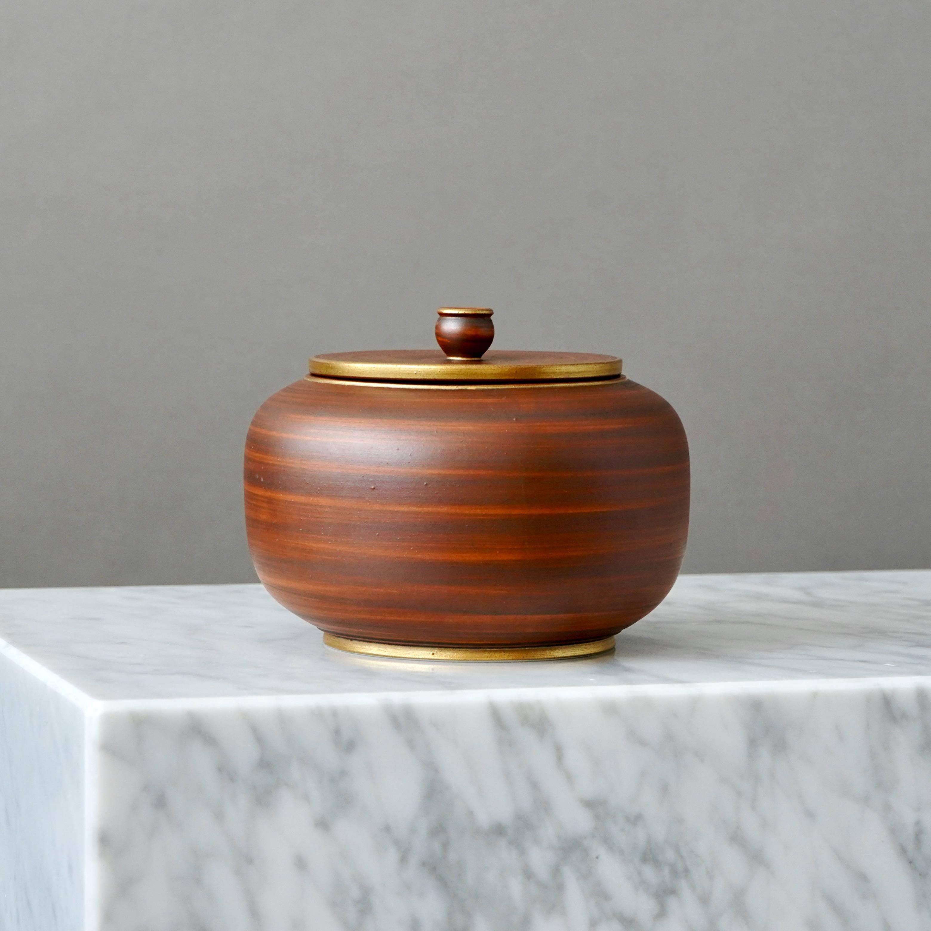 Art Deco Stoneware Lidded Bowl by Gunnar Nylund for ALP, Sweden, 1930s 1