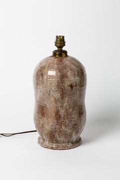 Art Deco Stoneware Purple Ceramic Table Lamp in the Style of Émile Decoeur