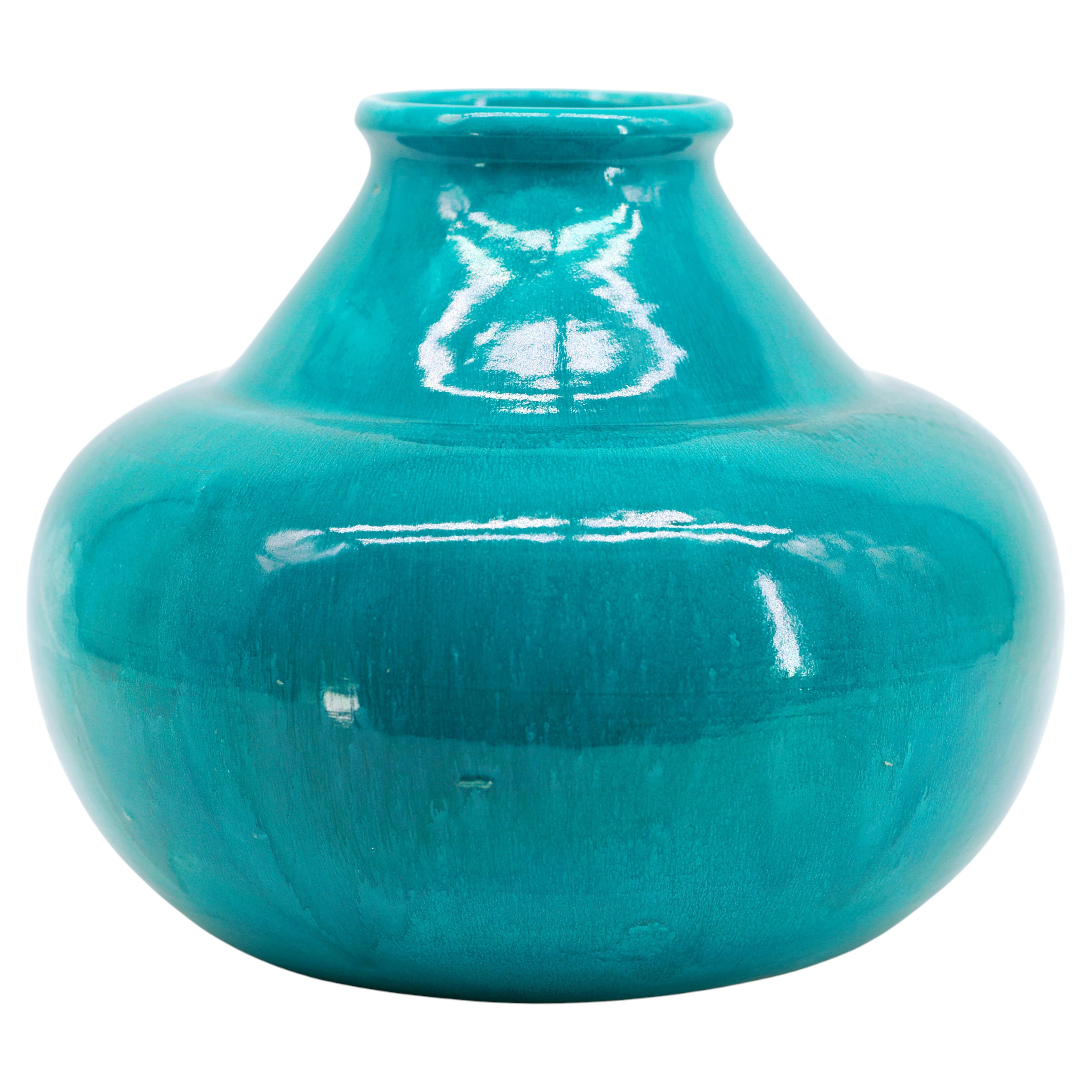 Art Deco Stoneware Vase by CAB Bordeaux, Turquoise, France, 1920s