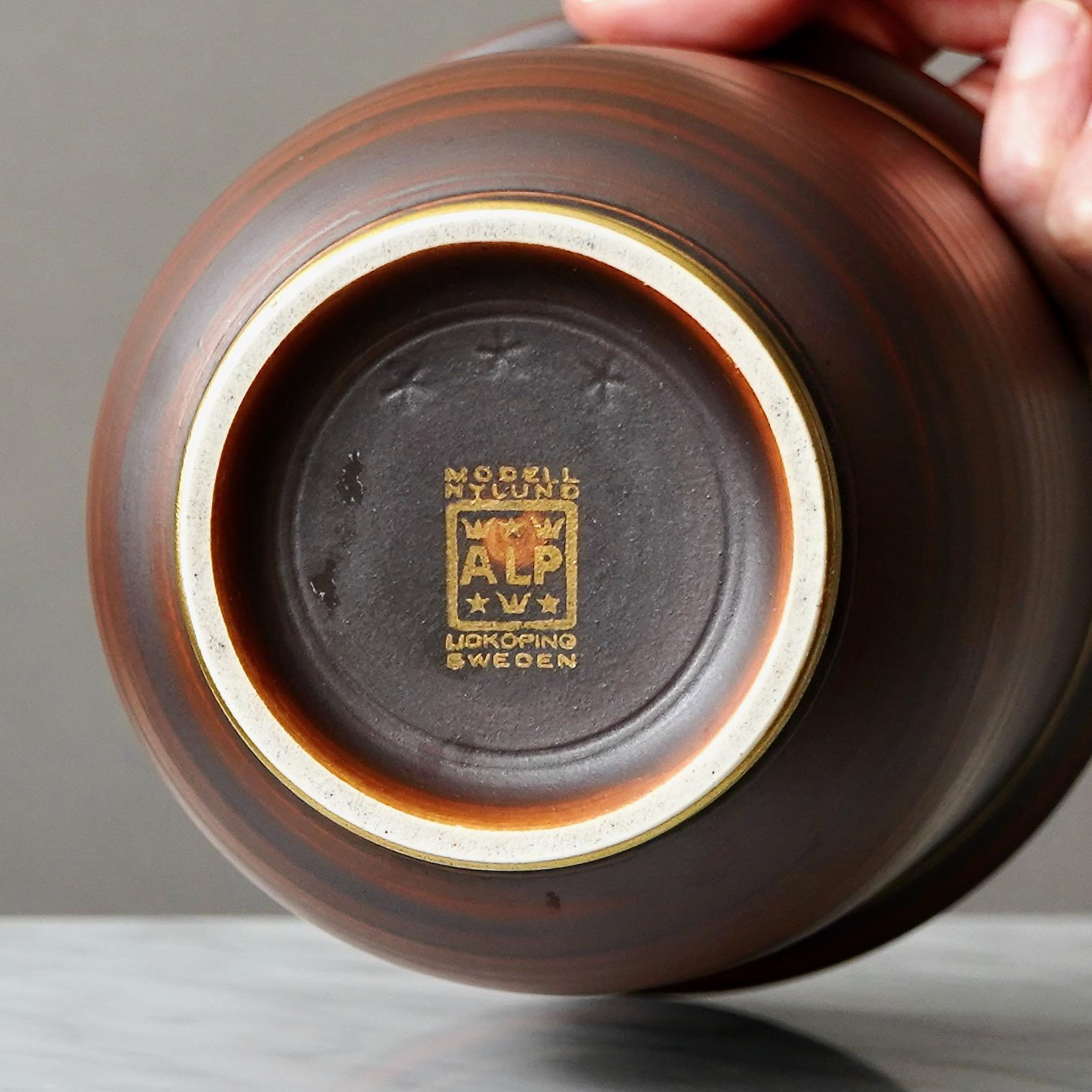 Art Deco Stoneware Vase in Brown and Gold by Gunnar Nylund. ALP, Sweden, 1930s 3