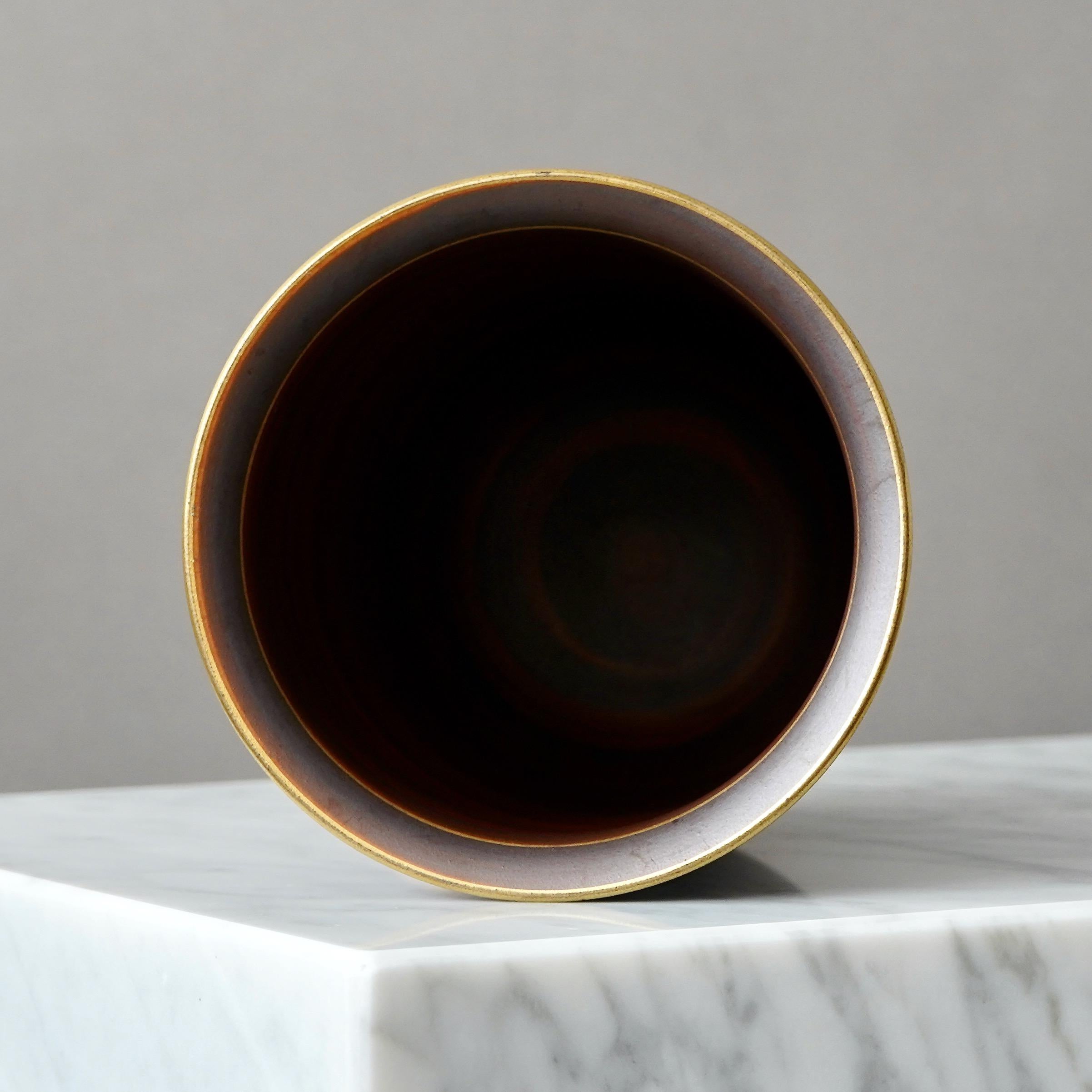 Art Deco Stoneware Vase in Brown and Gold by Gunnar Nylund. ALP, Sweden, 1930s 2