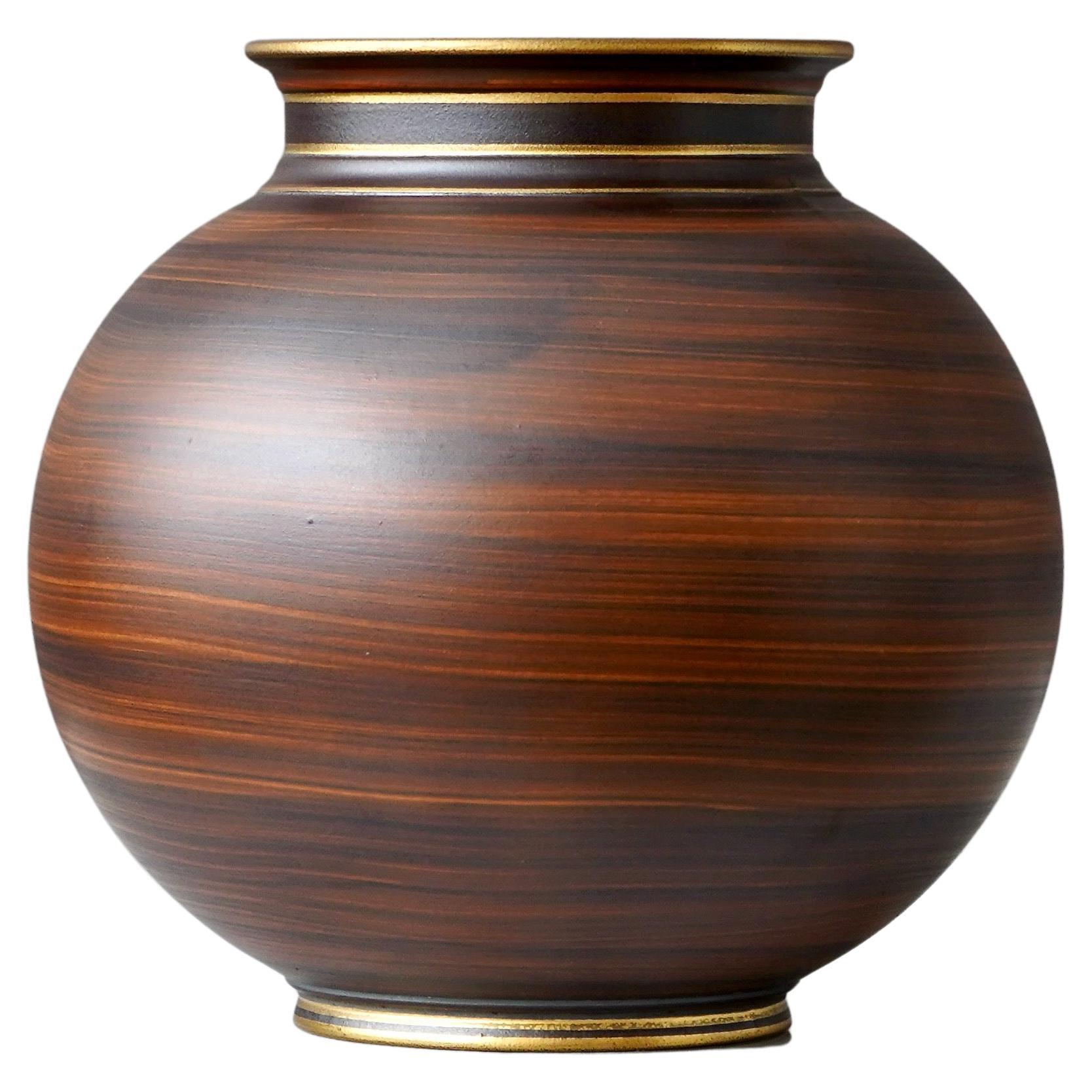Braun-goldene Art-déco-Vase aus Steinzeug von Gunnar Nylund. ALP, Schweden, 1930er Jahre