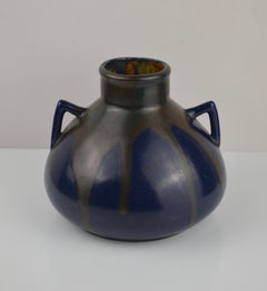 Art Déco-Steinzeugvase von Léon Pointu, blaue Glasur, Frankreich 1920er Jahre