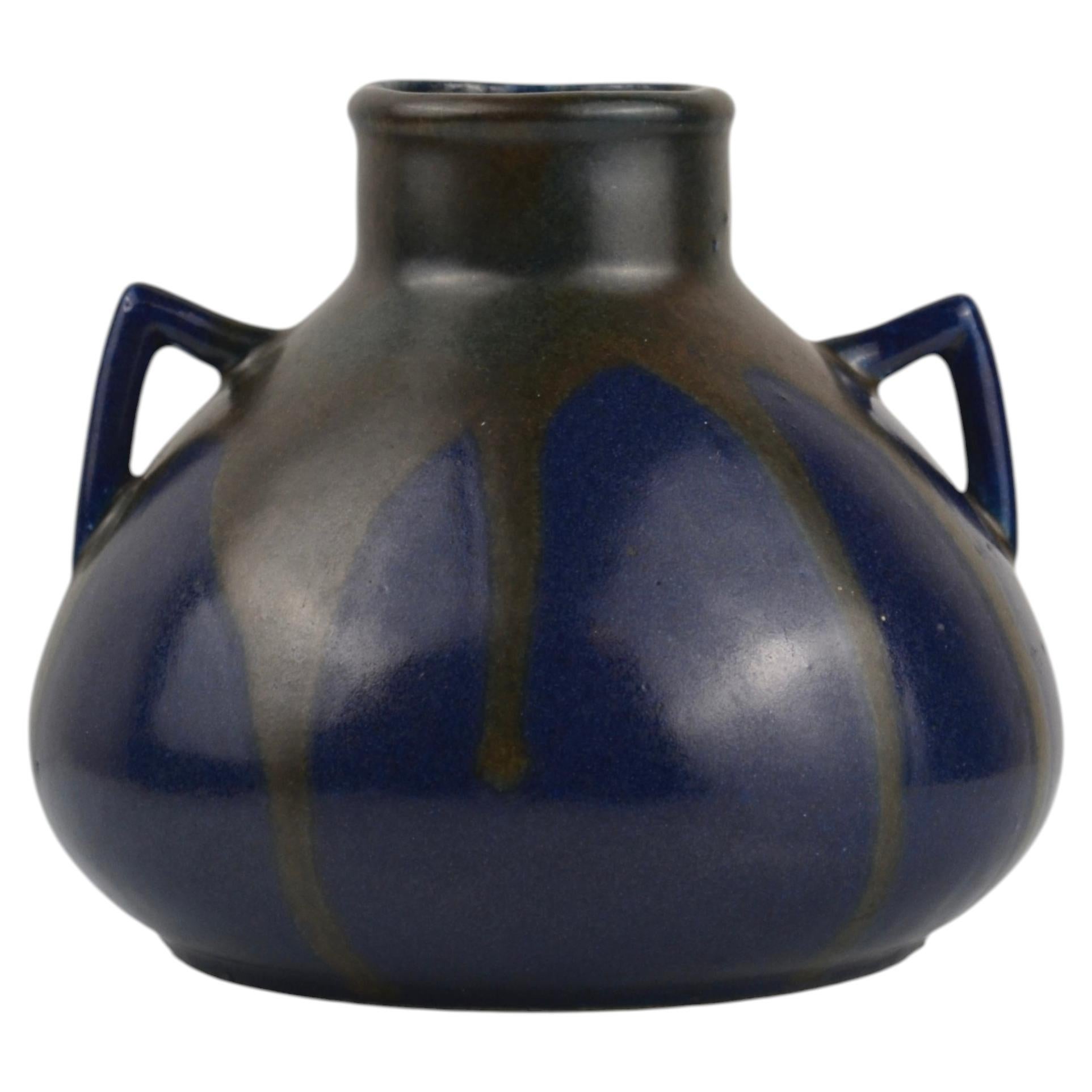 Art Déco-Steinzeugvase von Léon Pointu, blaue Glasur, Frankreich 1920er Jahre