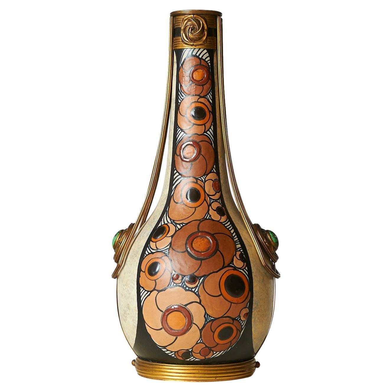 Vase aus Steingut im Art déco-Stil von Luis Auguste Dage