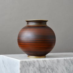 Art Deco Stoneware Vase in Brown and Gold by Gunnar Nylund. ALP, Sweden, 1930s