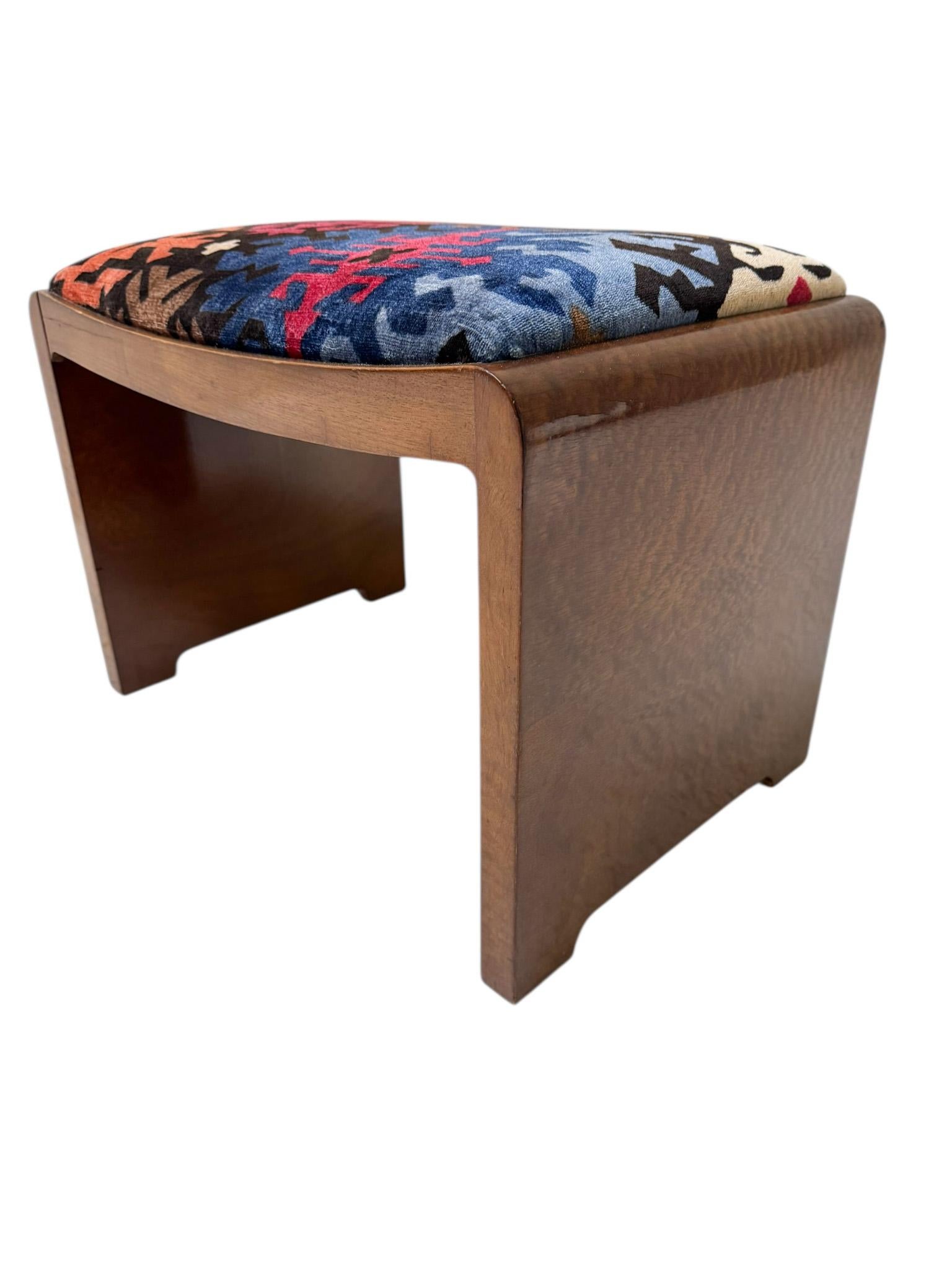 Art Deco Stool by De Coene Frères Kortrijk, 1930s (Stoff) im Angebot