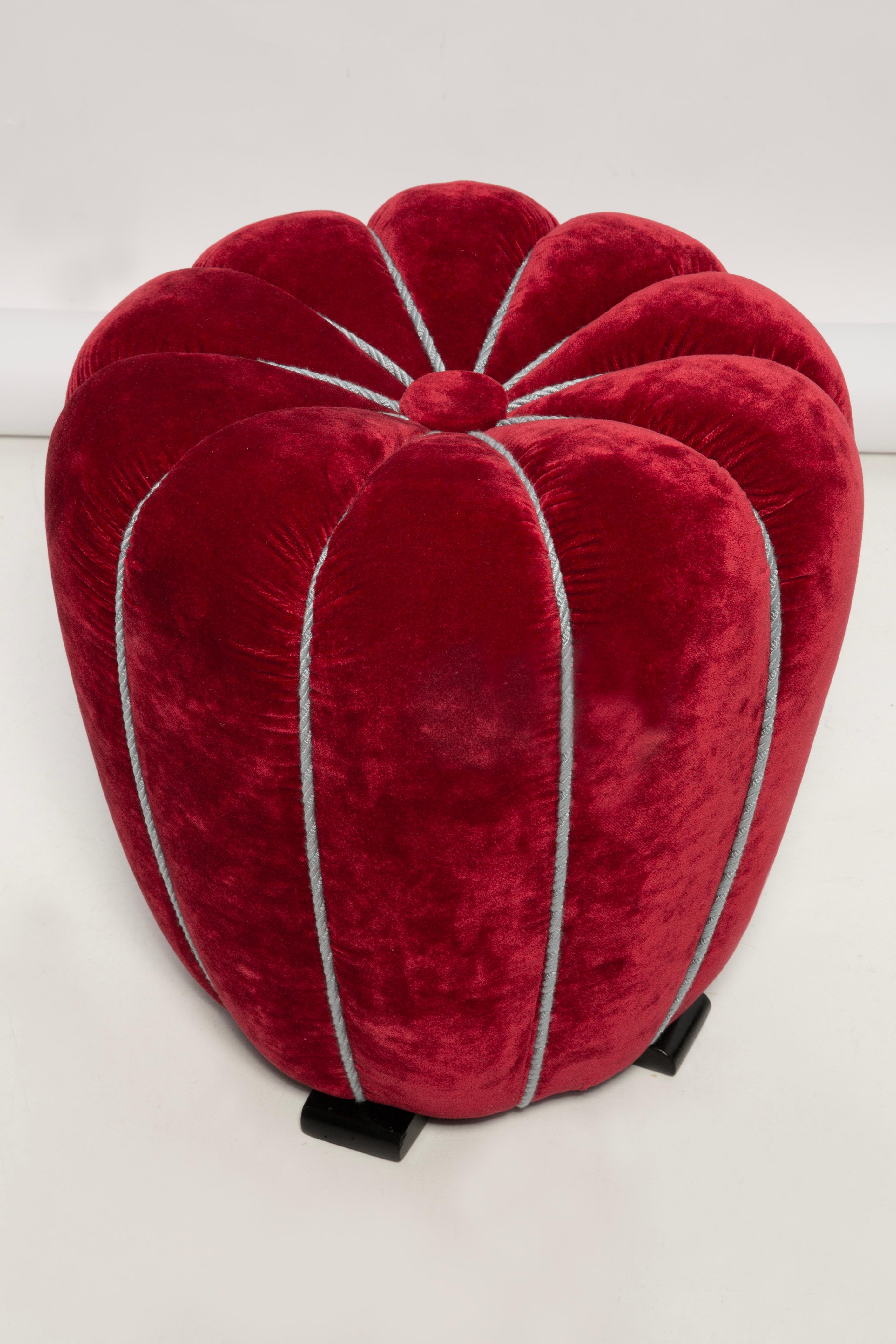 Art Nouveau Art Deco stool by Jindrich Halabala in Red Dedar Velvet For Sale