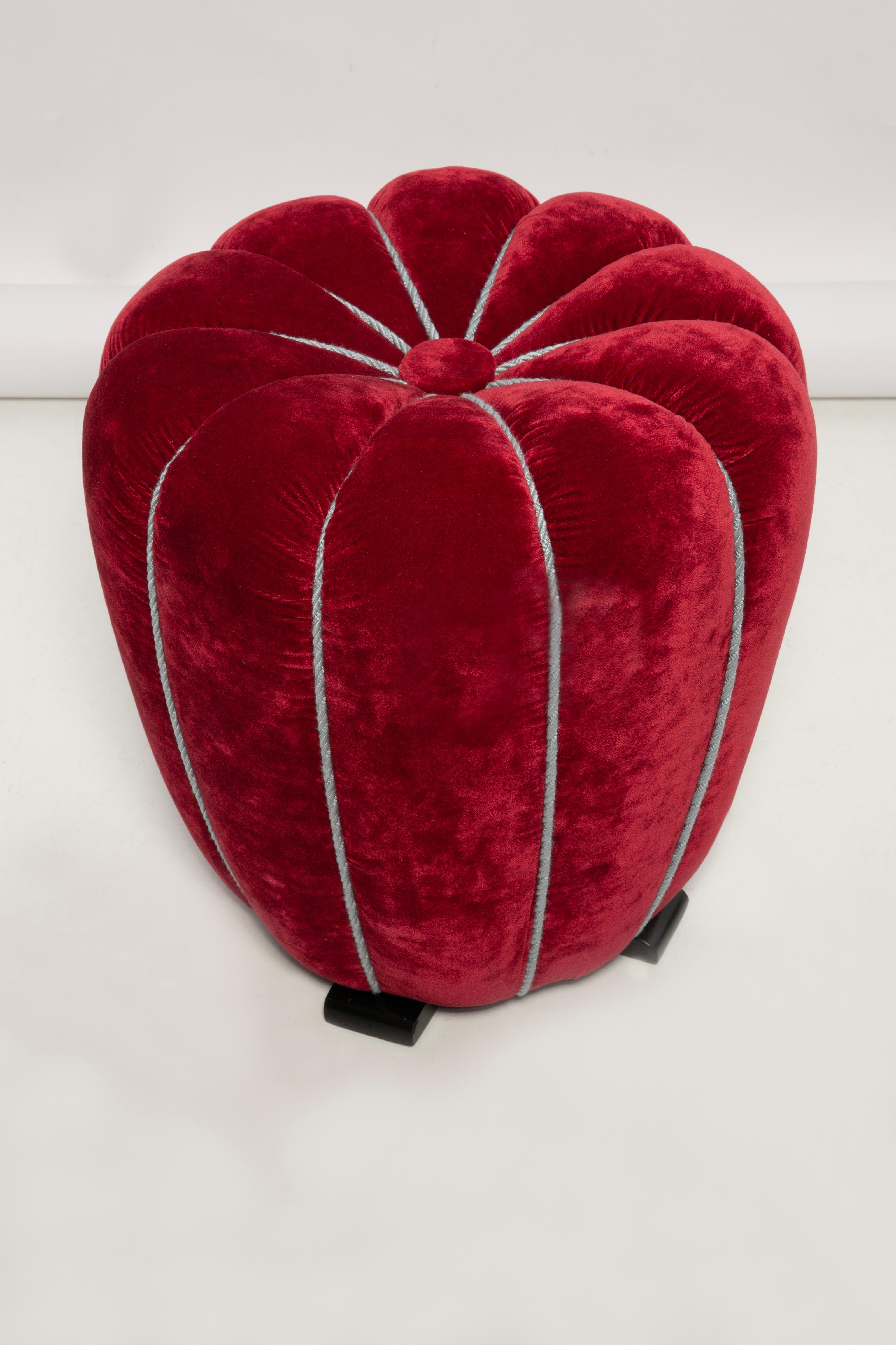 Czech Art Deco stool by Jindrich Halabala in Red Dedar Velvet For Sale
