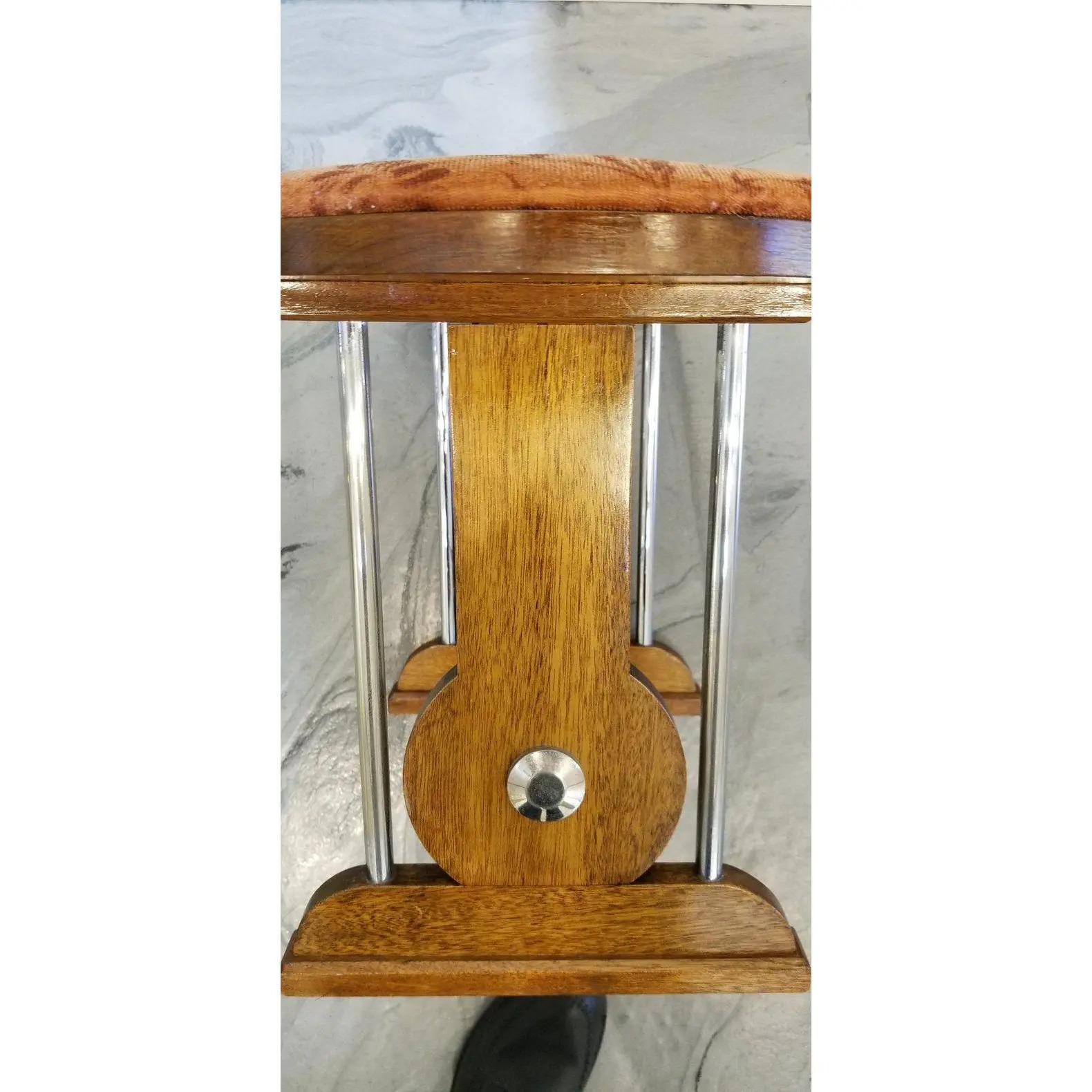 A period Art Deco stool or bench made of solid mahogany with tubular chrome-plated steel detail, Europe, circa 1920s. Excellent original condition.