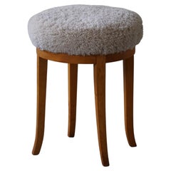 Art Deco Stool in Birch with Lambswool Seat, Danish Cabinetmaker, 1940s