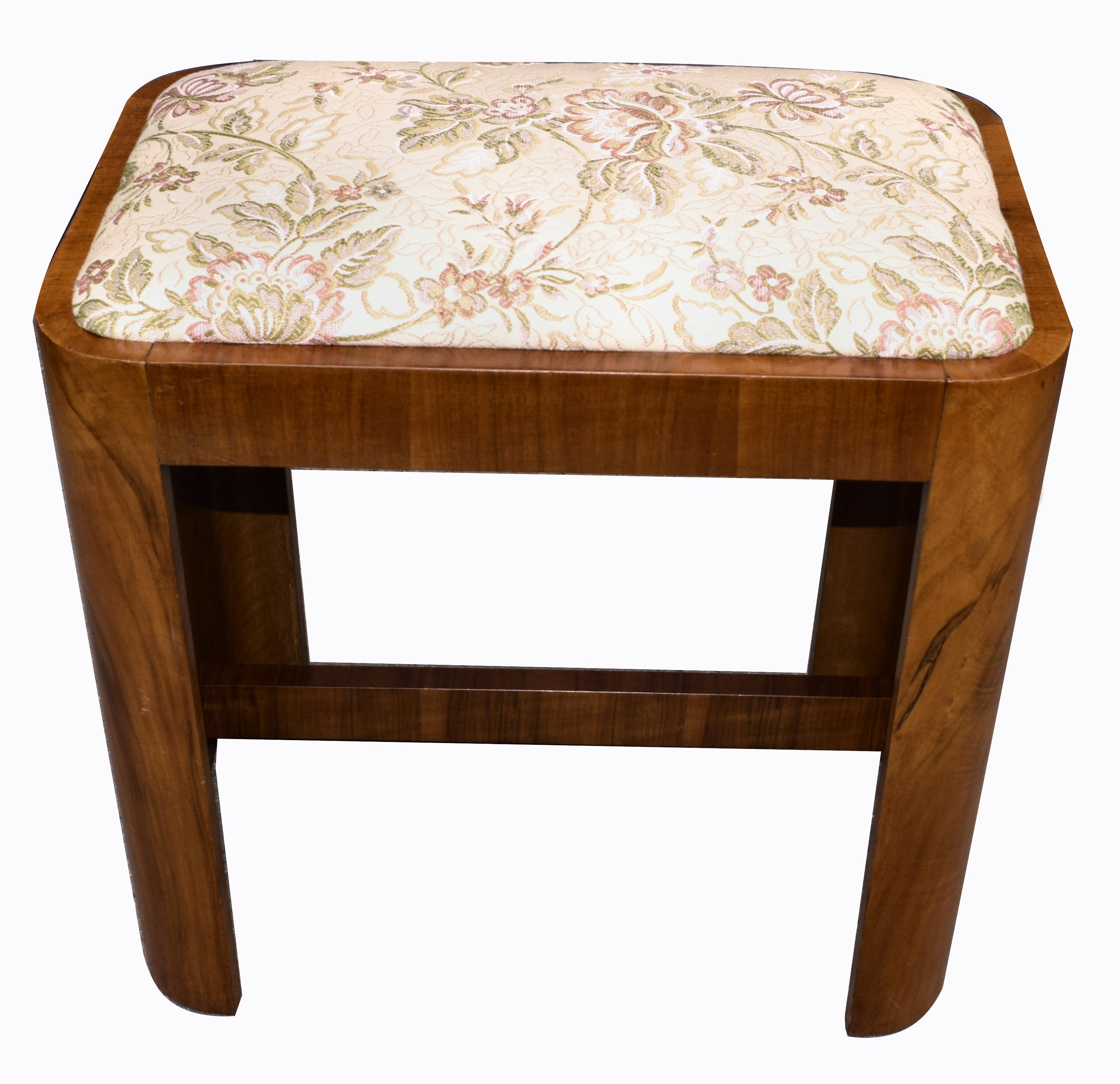 English Art Deco Stool in Figured Walnut, circa 1930