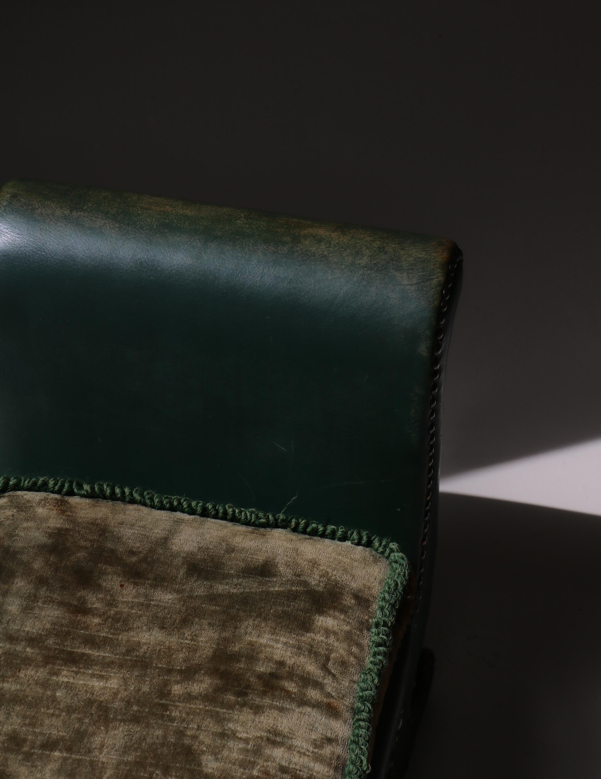 Grand tabouret Art Déco en cuir et daim vert, Otto Schultz pour BOET, Suède, années 1930 en vente 4