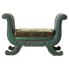 Gran taburete Art Déco Cuero verde y ante, Otto Schultz para BOET, Suecia, años 30