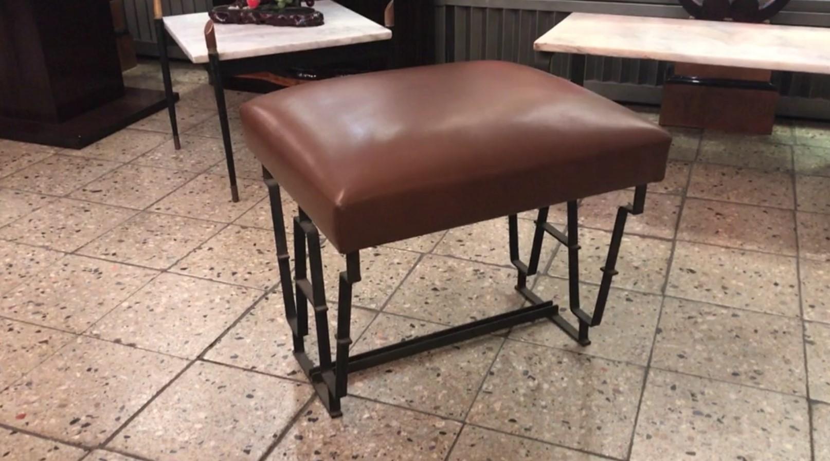 Art Deco Stool, Material Iron and Brown Leather Country France, 1930 For Sale 6