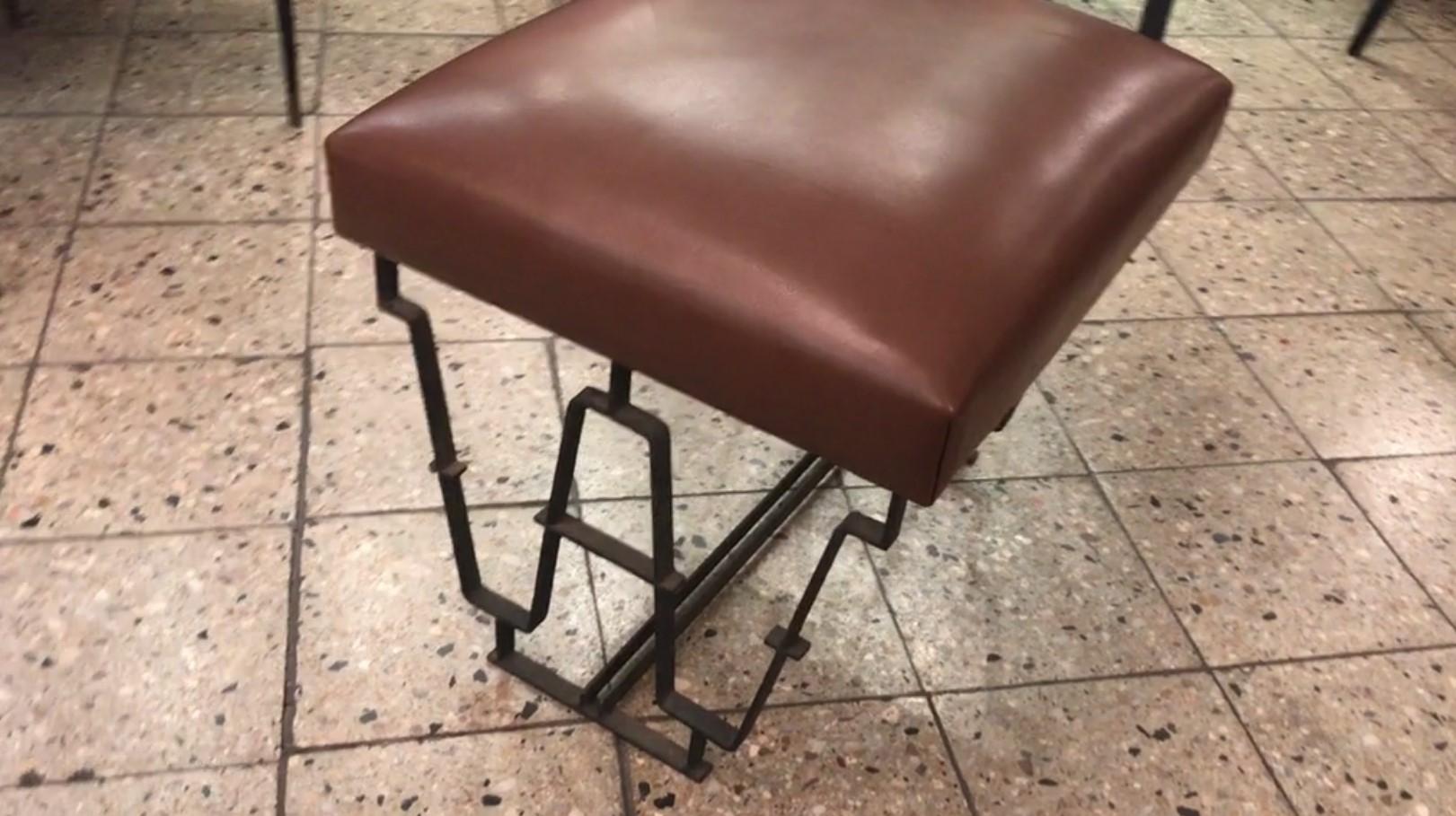 Mid-20th Century Art Deco Stool, Material Iron and Brown Leather Country France, 1930 For Sale