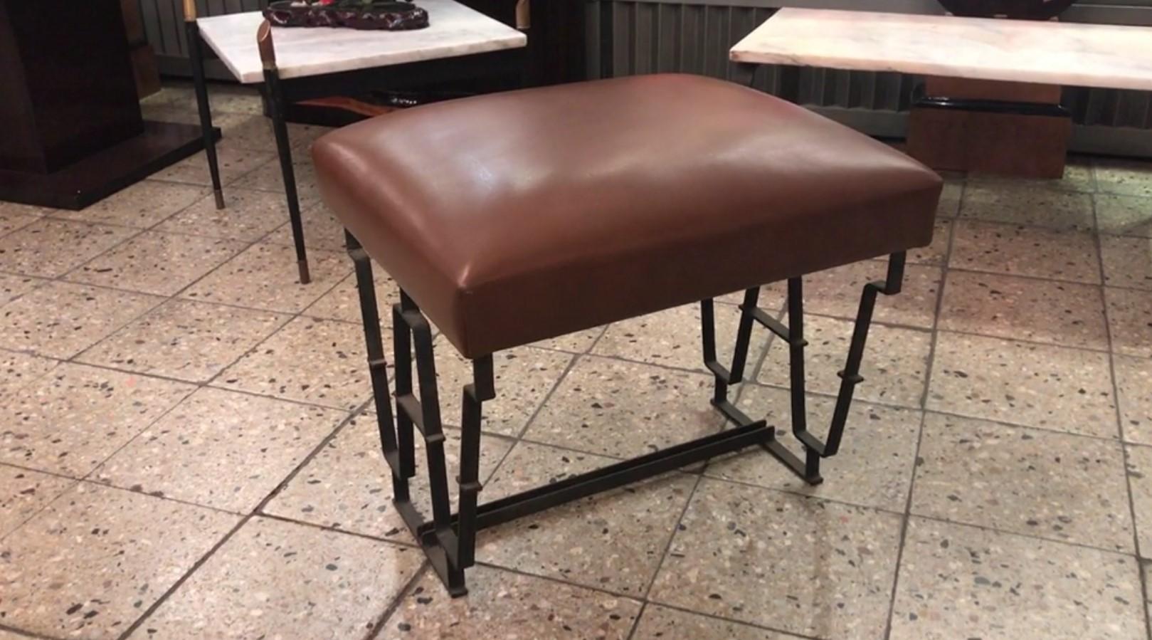 Art Deco Stool, Material Iron and Brown Leather Country France, 1930 For Sale 3