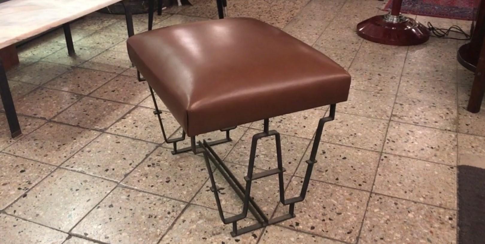 Art Deco Stool, Material Iron and Brown Leather Country France, 1930 For Sale 4