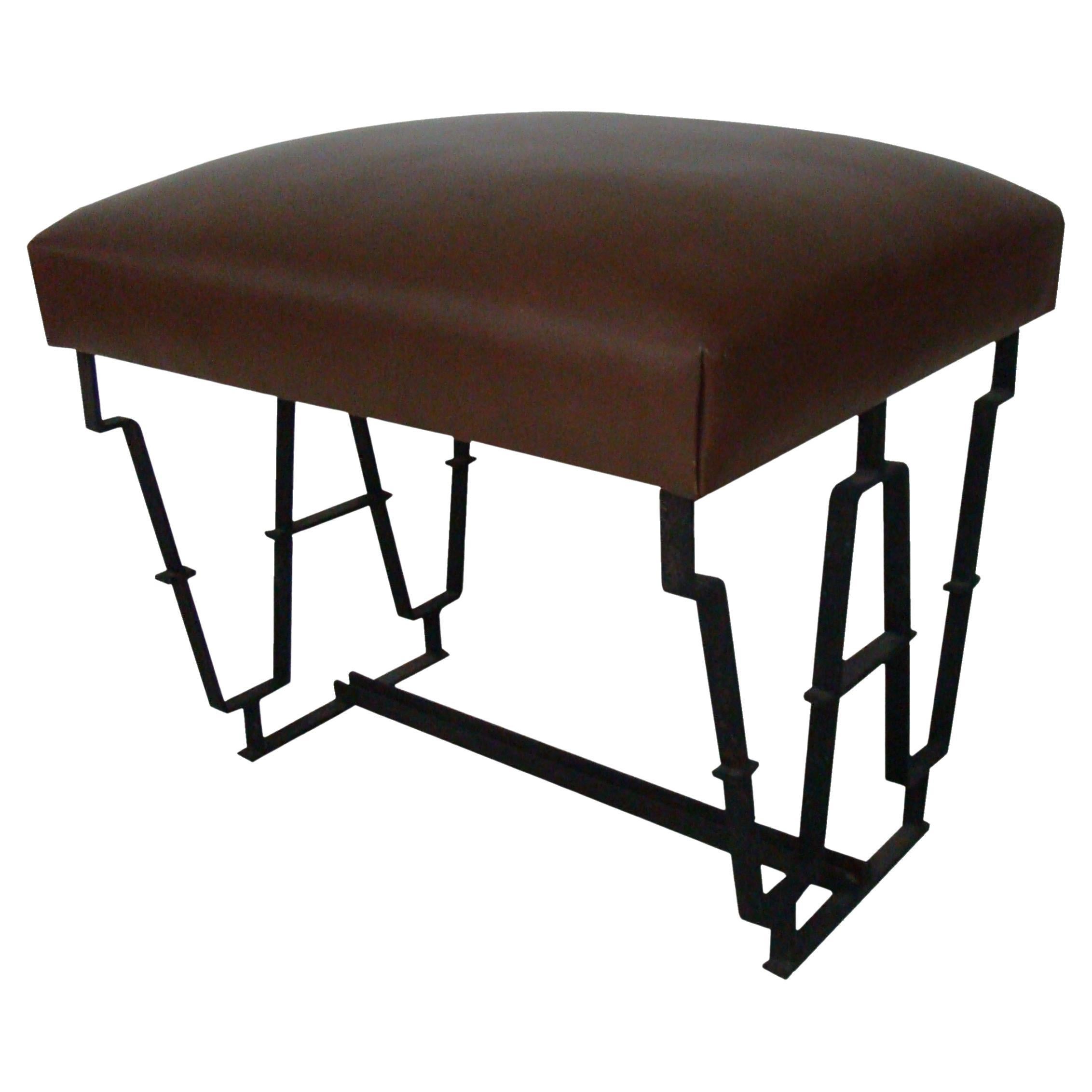 Art Deco Stool, Material Iron and Brown Leather Country France, 1930 For Sale