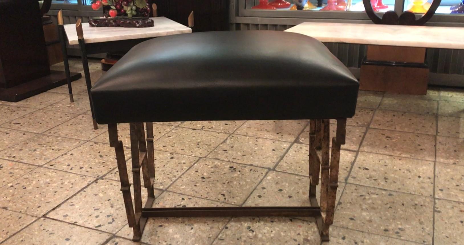 Art Deco Stool, Material Iron and Leather Country France, 1930 For Sale 6