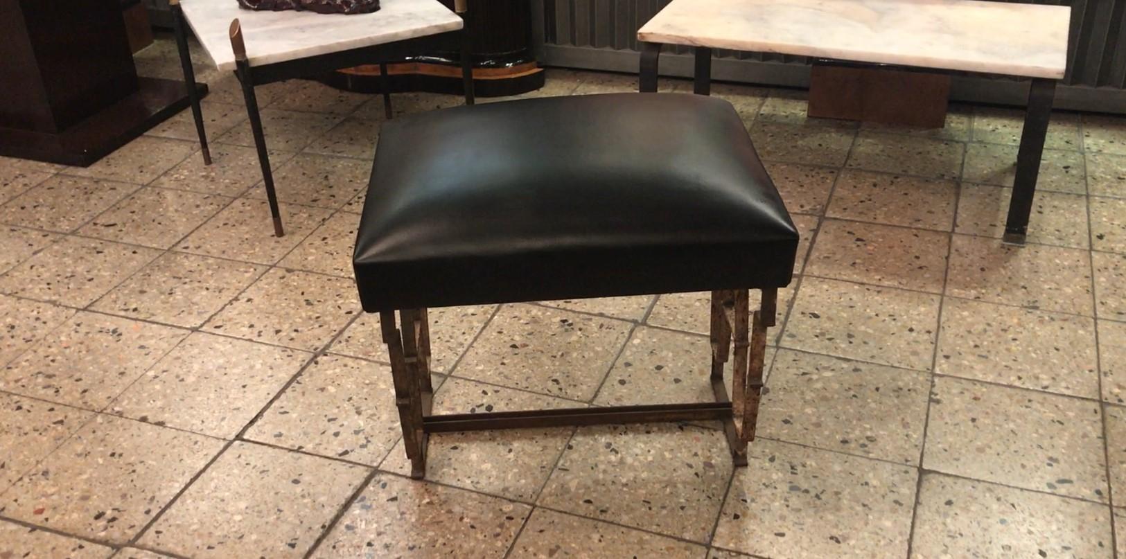 Art Deco Stool, Material Iron and Leather Country France, 1930 For Sale 2