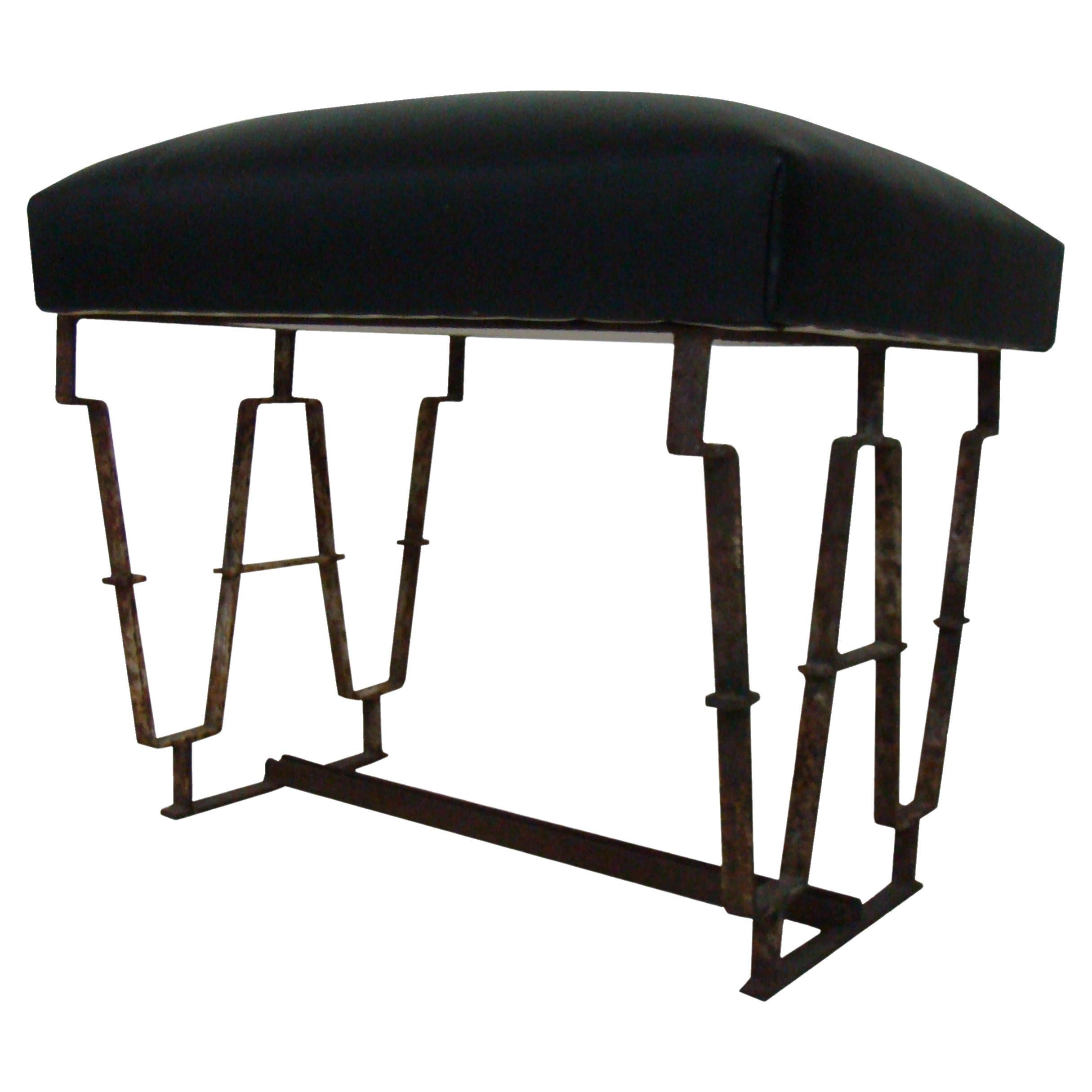 Art Deco Stool, Material Iron and Leather Country France, 1930 For Sale