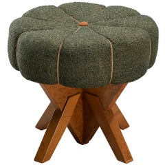 Art Deco Stool or Ottoman in Birch Wood with Angular Base