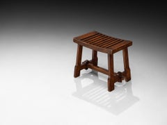 Sgabello o ottomana Art Déco in castagno con seduta a doghe