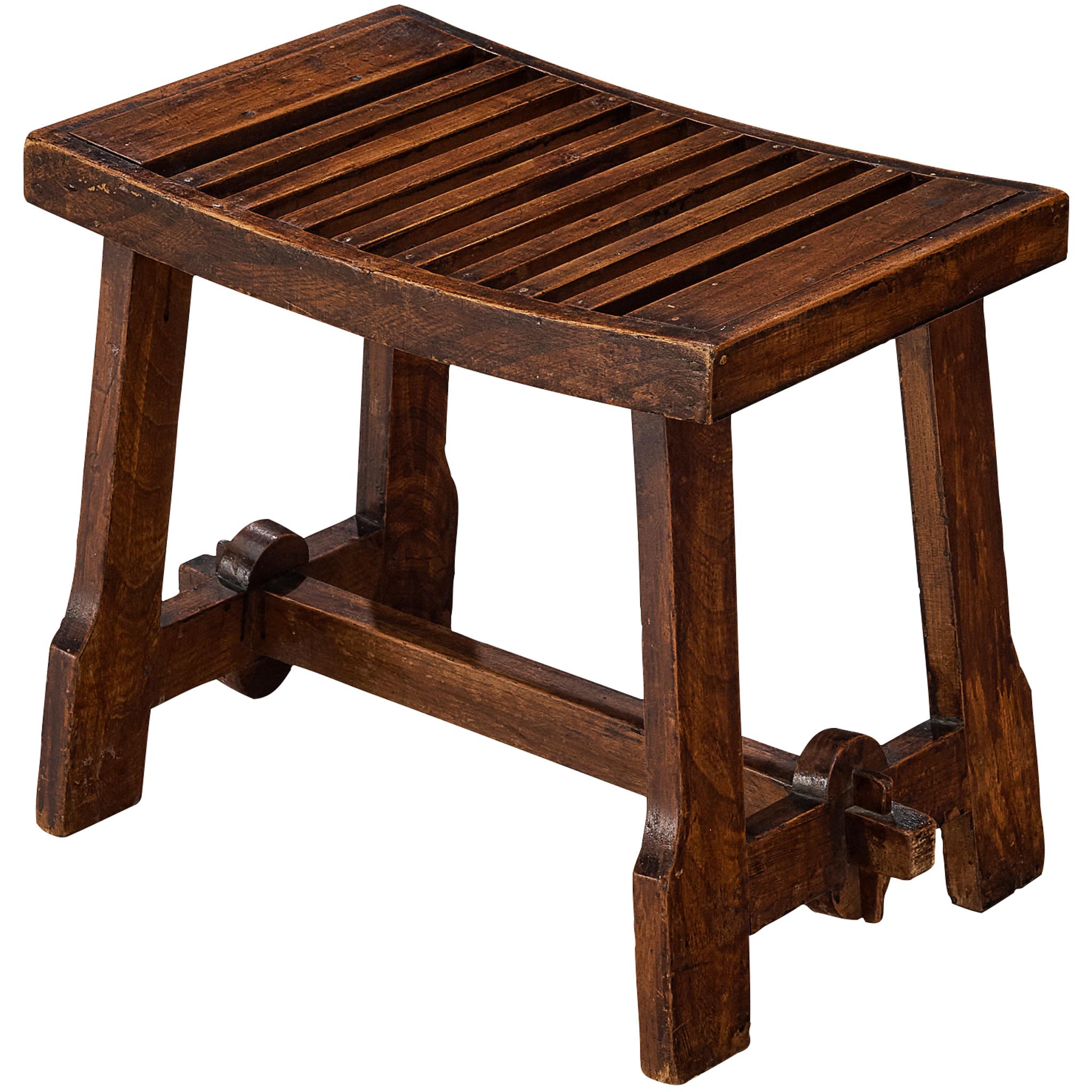 Art Deco Stool or Ottoman in Chestnut with Slatted Seat For Sale