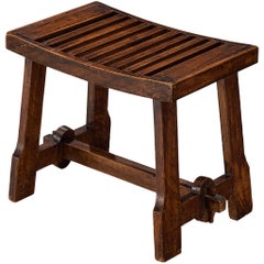 Sgabello o ottomana Art Déco in castagno con seduta a doghe