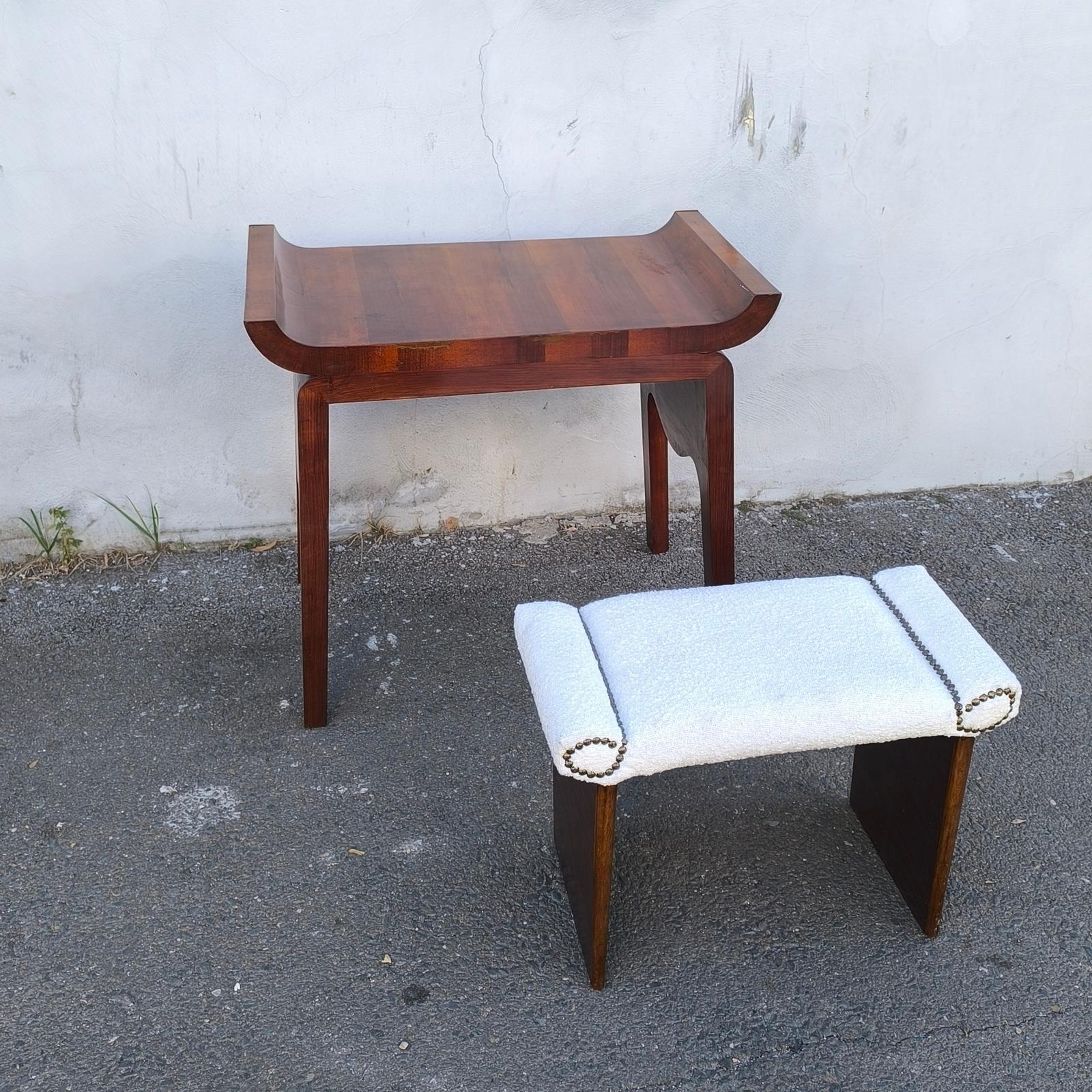 French Art Deco Stool, Taburete, Upholstered Vanity Stool, Design Andre Sornay For Sale
