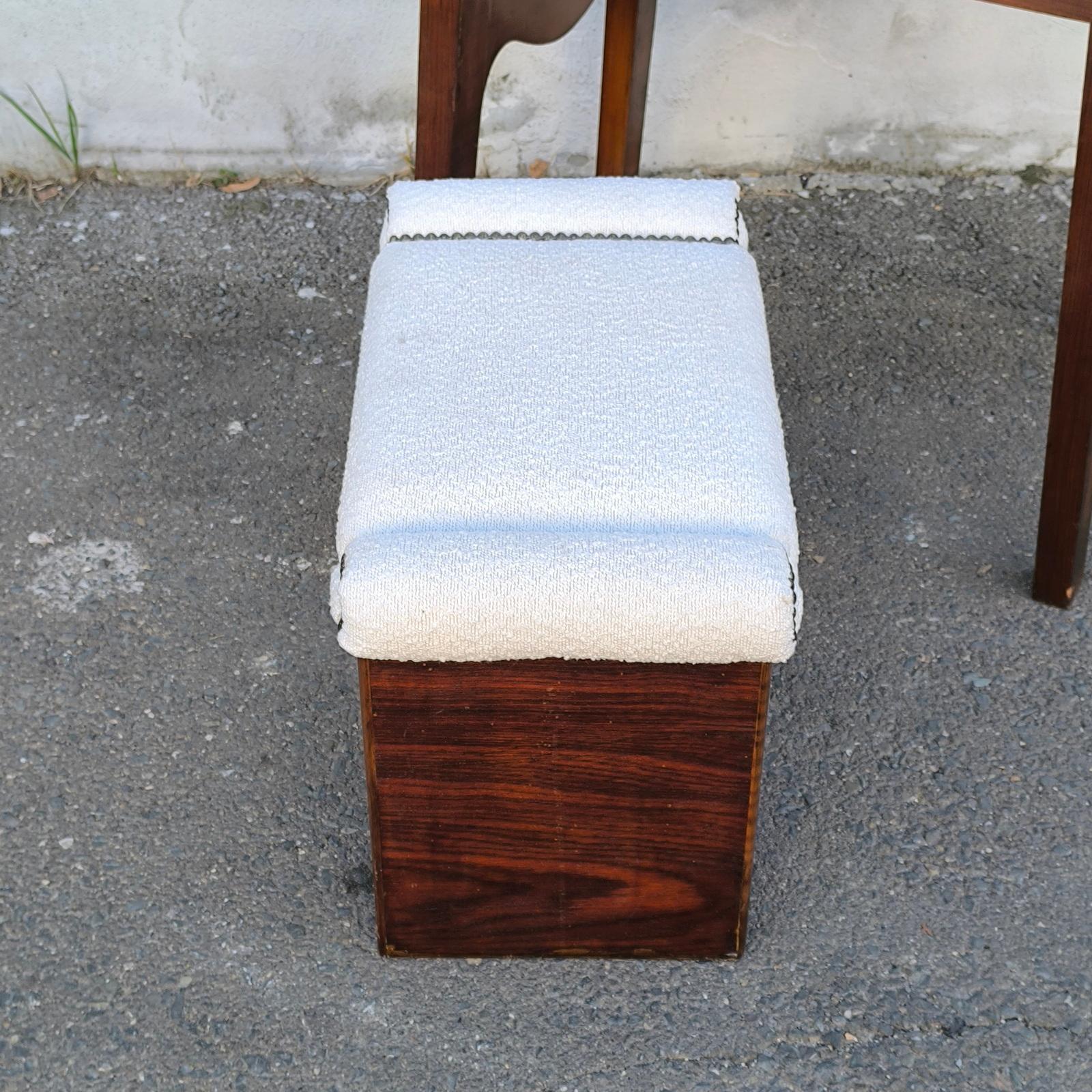 Wood Art Deco Stool, Taburete, Upholstered Vanity Stool, Design Andre Sornay For Sale