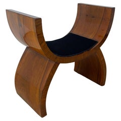 Art Deco Hocker, Nussbaumfurnier, schwarzer Stoff, Italien um 1930