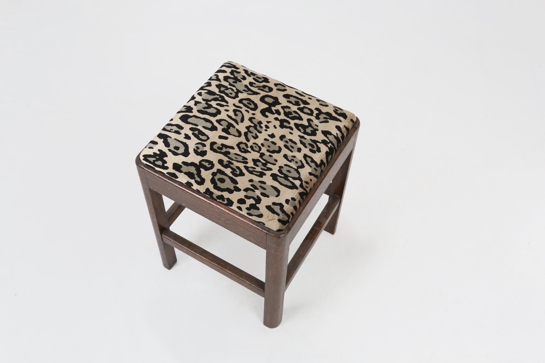 Mid-20th Century Art Deco Stool with Leopard Print Ca.1930 For Sale