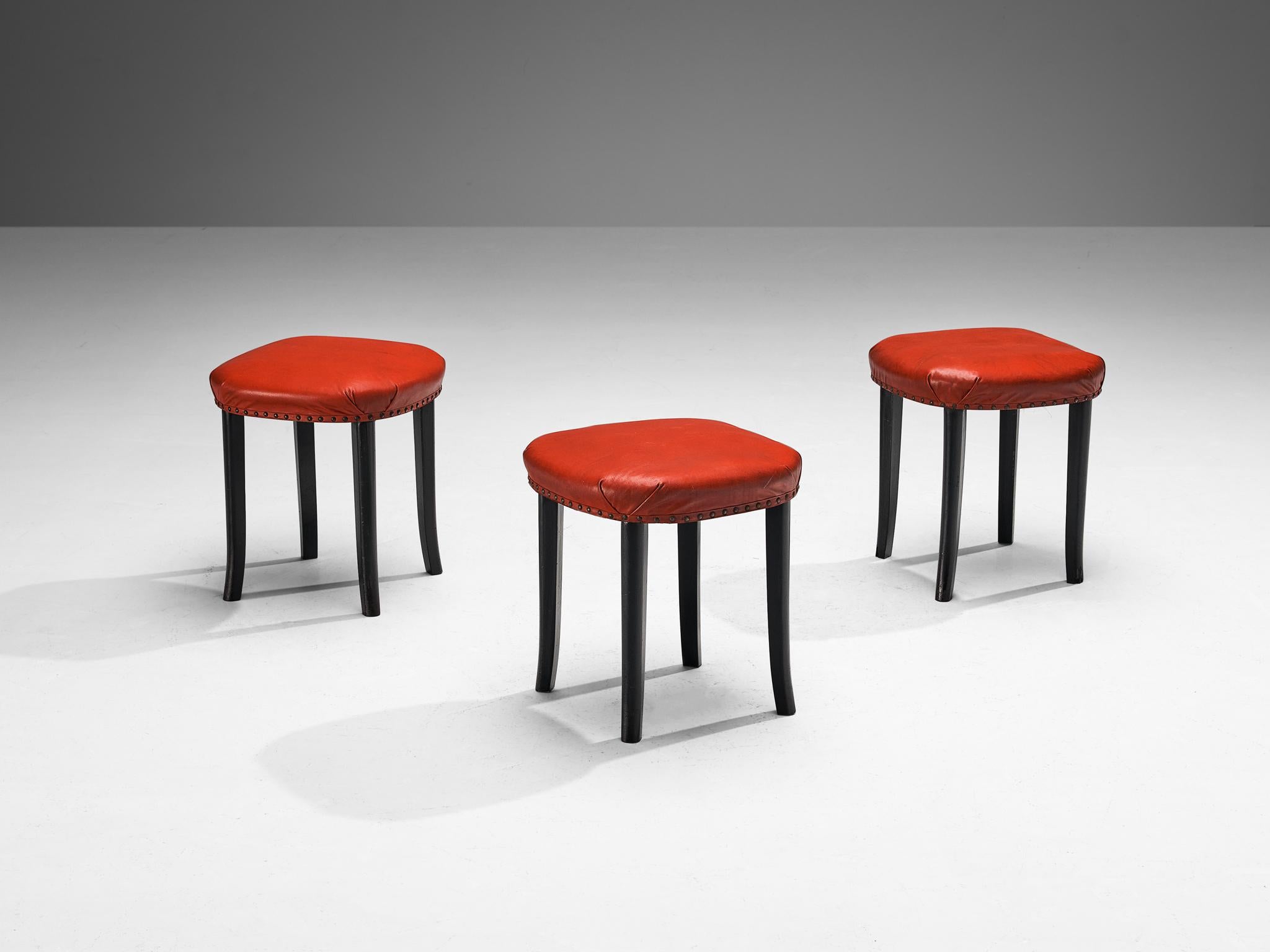 Mid-20th Century Art Deco Stools in Red Leatherette  For Sale