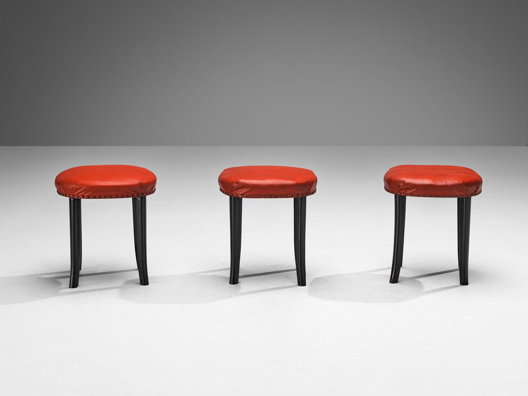 Art Deco Stools in Red Leatherette  For Sale 2