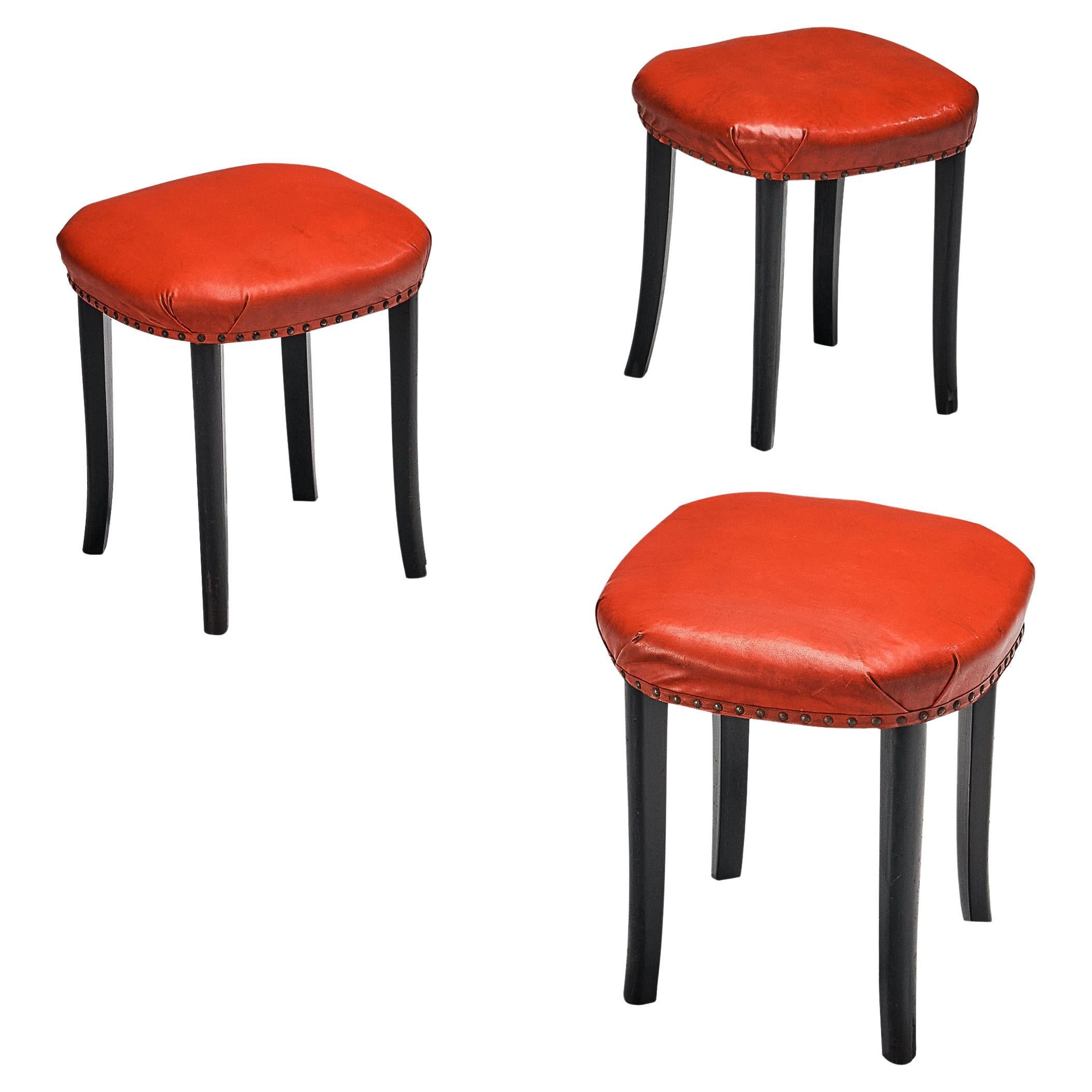 Art Deco Stools in Red Leatherette  For Sale