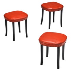 Vintage Art Deco Stools in Red Leatherette 