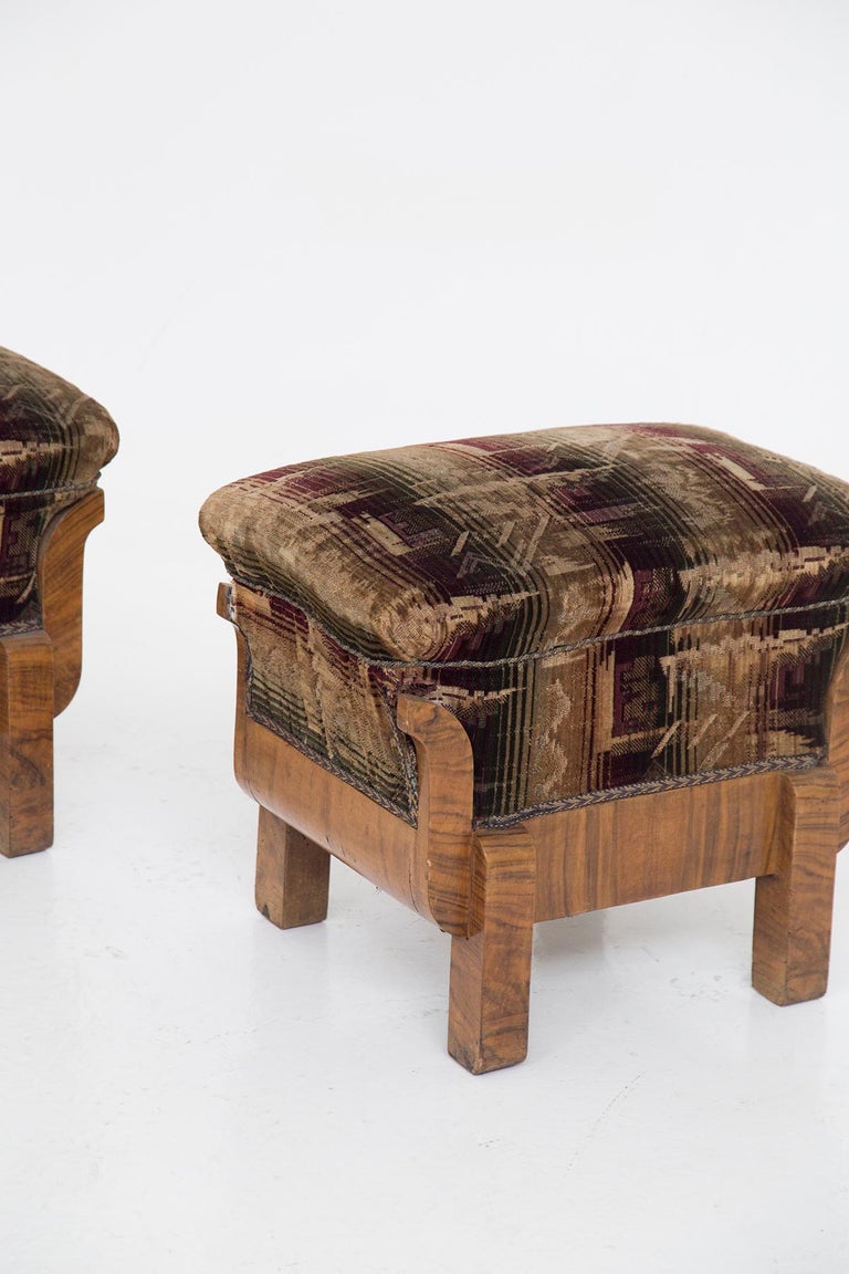 Art Deco Stools in Wood and Original Fabric For Sale at 1stDibs