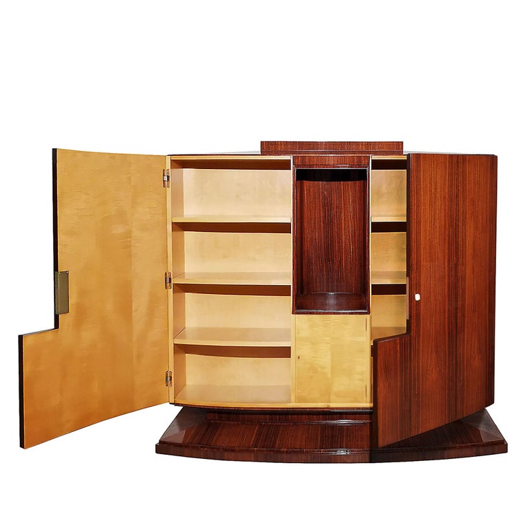 Art Deco Storage Cabinet, Mahogany, Sycamore, Curved Doors, Shelves, France For Sale at 1stDibs