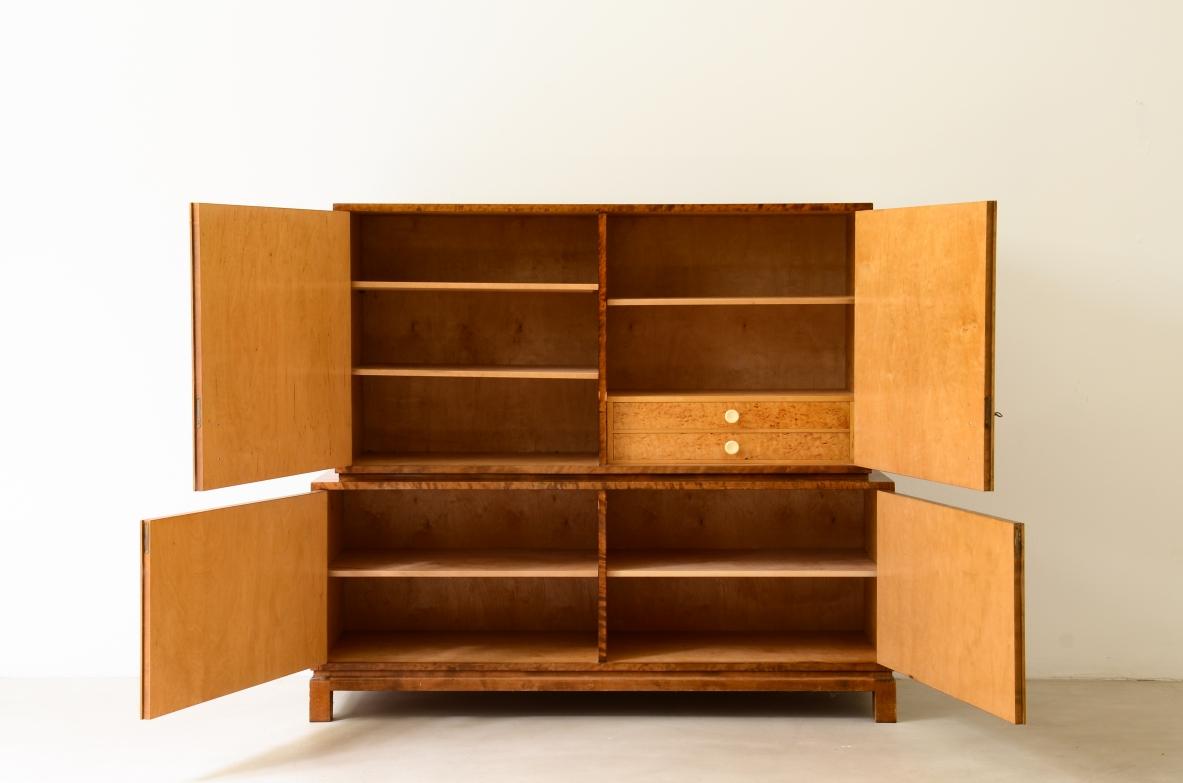 Swedish Art Deco storage unit in flamed maple For Sale