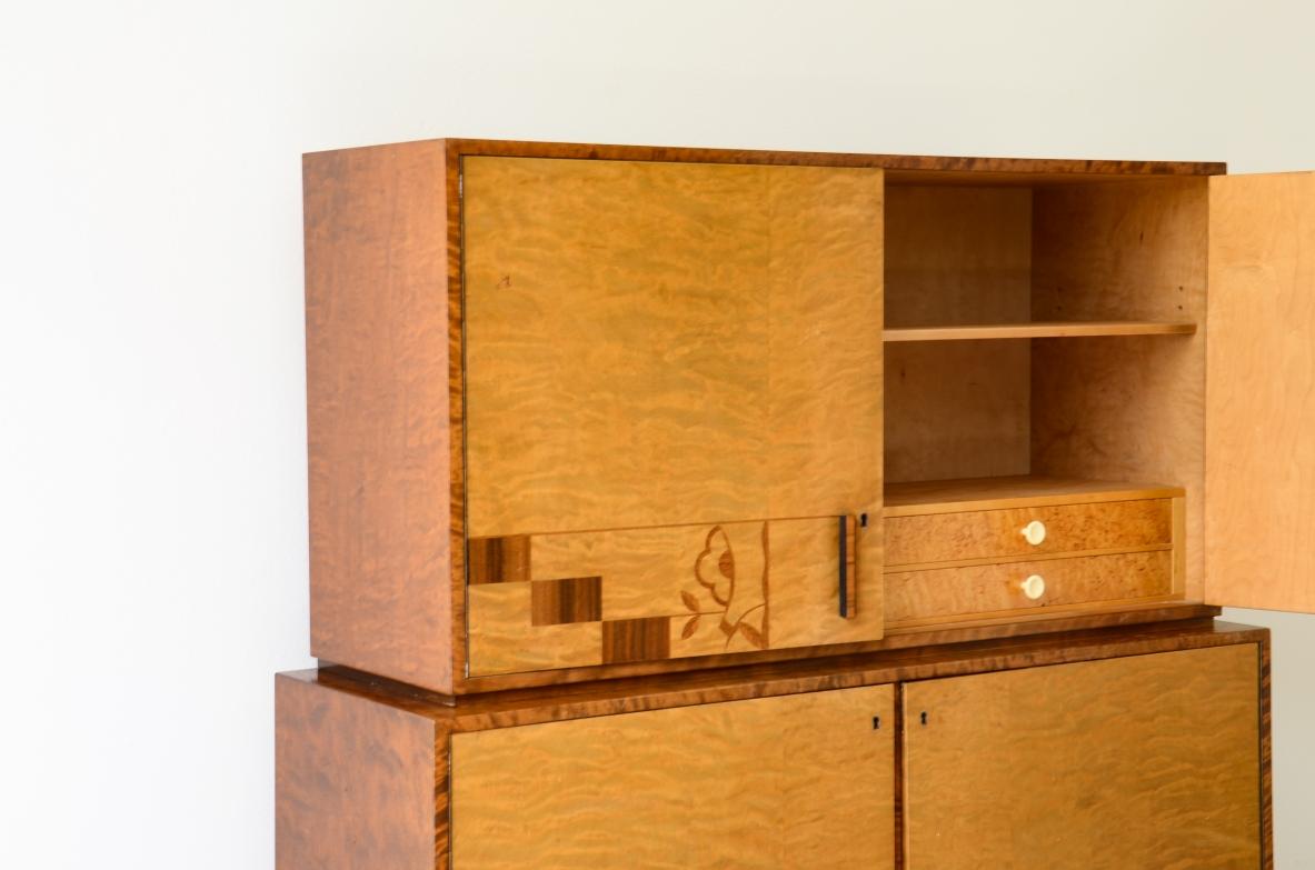 Maple Art Deco storage unit in flamed maple For Sale