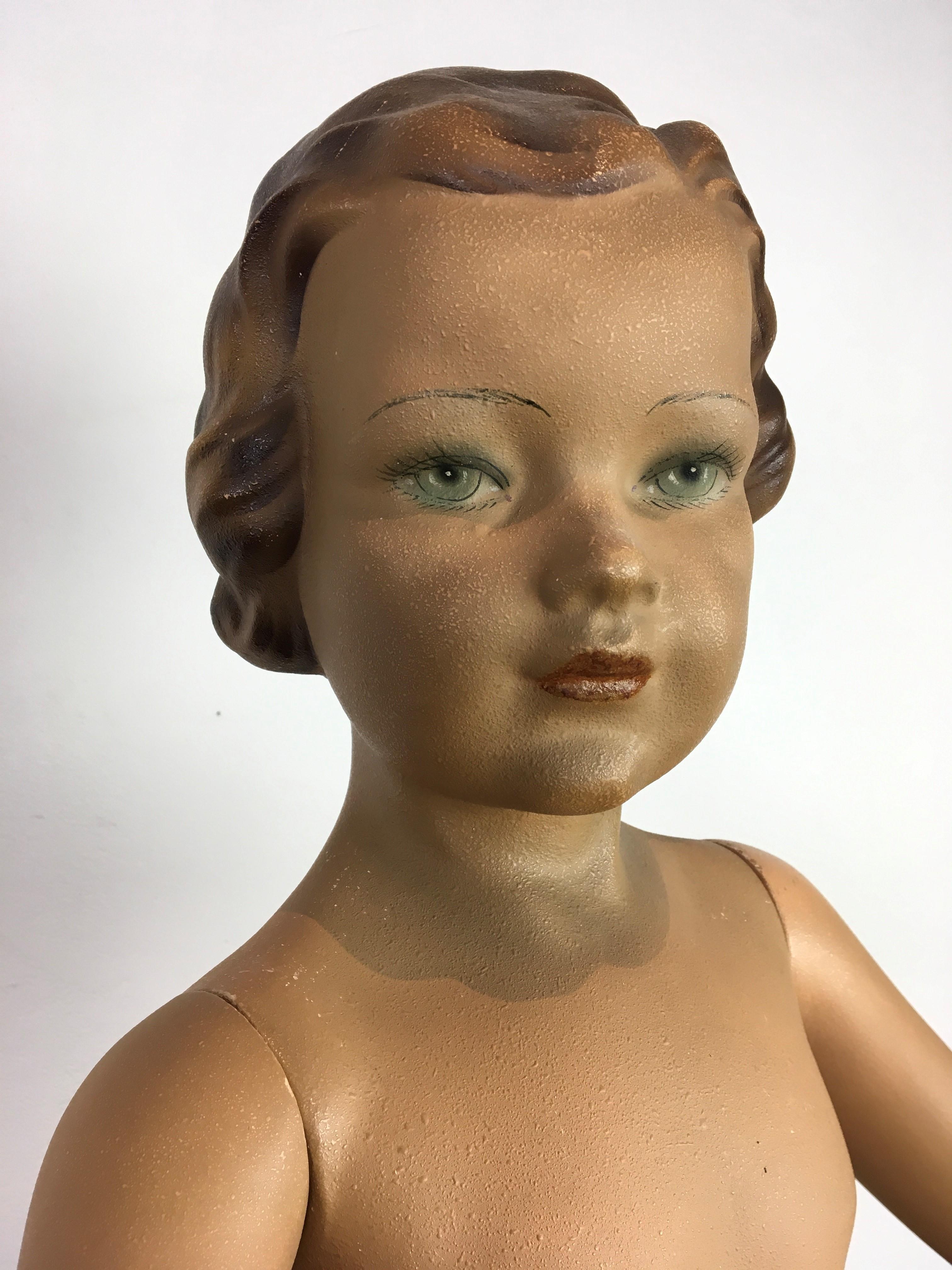 Plaster Art Deco Store Display Doll, Child Mannequin