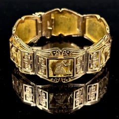 Art Deco Storyteller Andean Indigenous Scenes Panel Bracelet Rose Gold Peru 1930