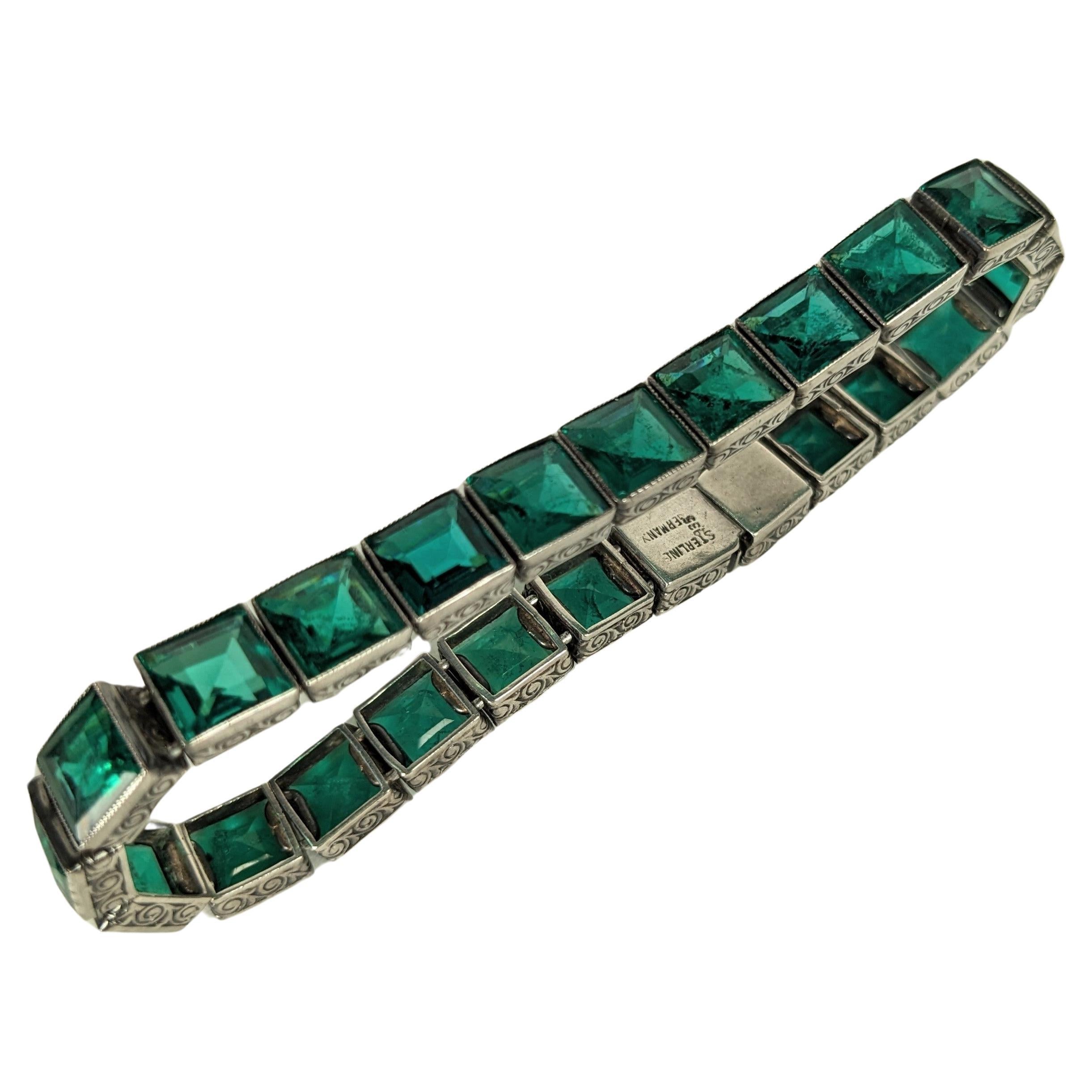 Art Deco Straight Line Emerald Bracelet  For Sale