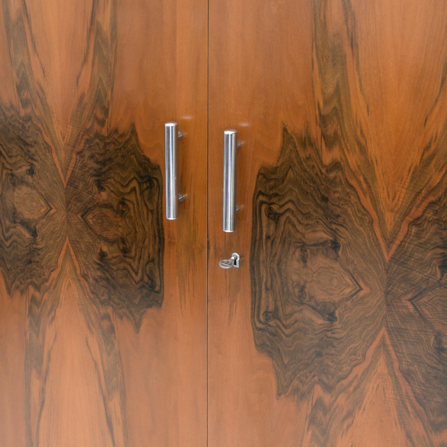 Art Deco-Streamline 2-Door Wardrobe, Chrome-Plated Metal, Walnut Veneer, c 1935 1