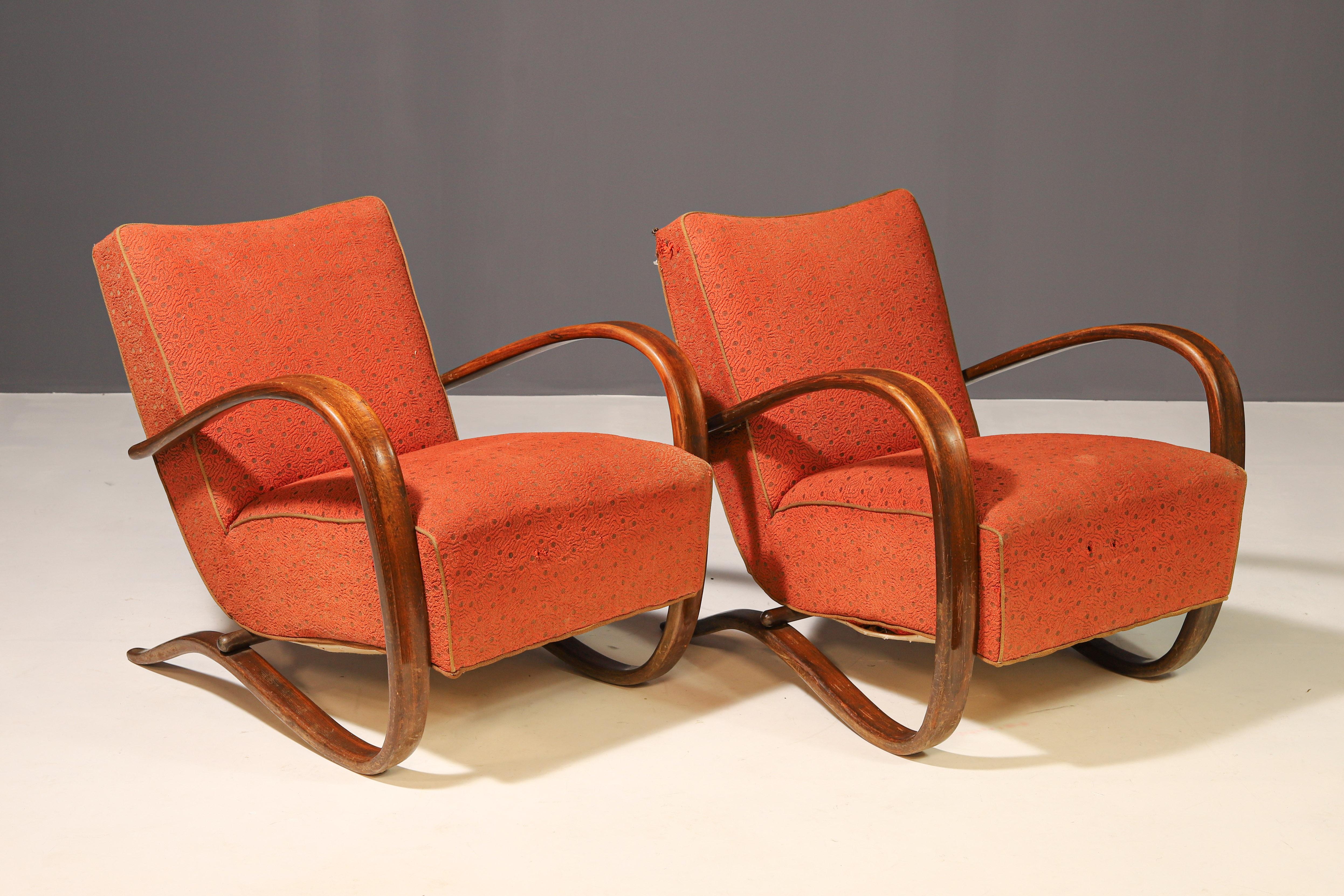 Sillones streamline ART DECO H269 de Jindřich Halabala, años 30, lote de 2 5