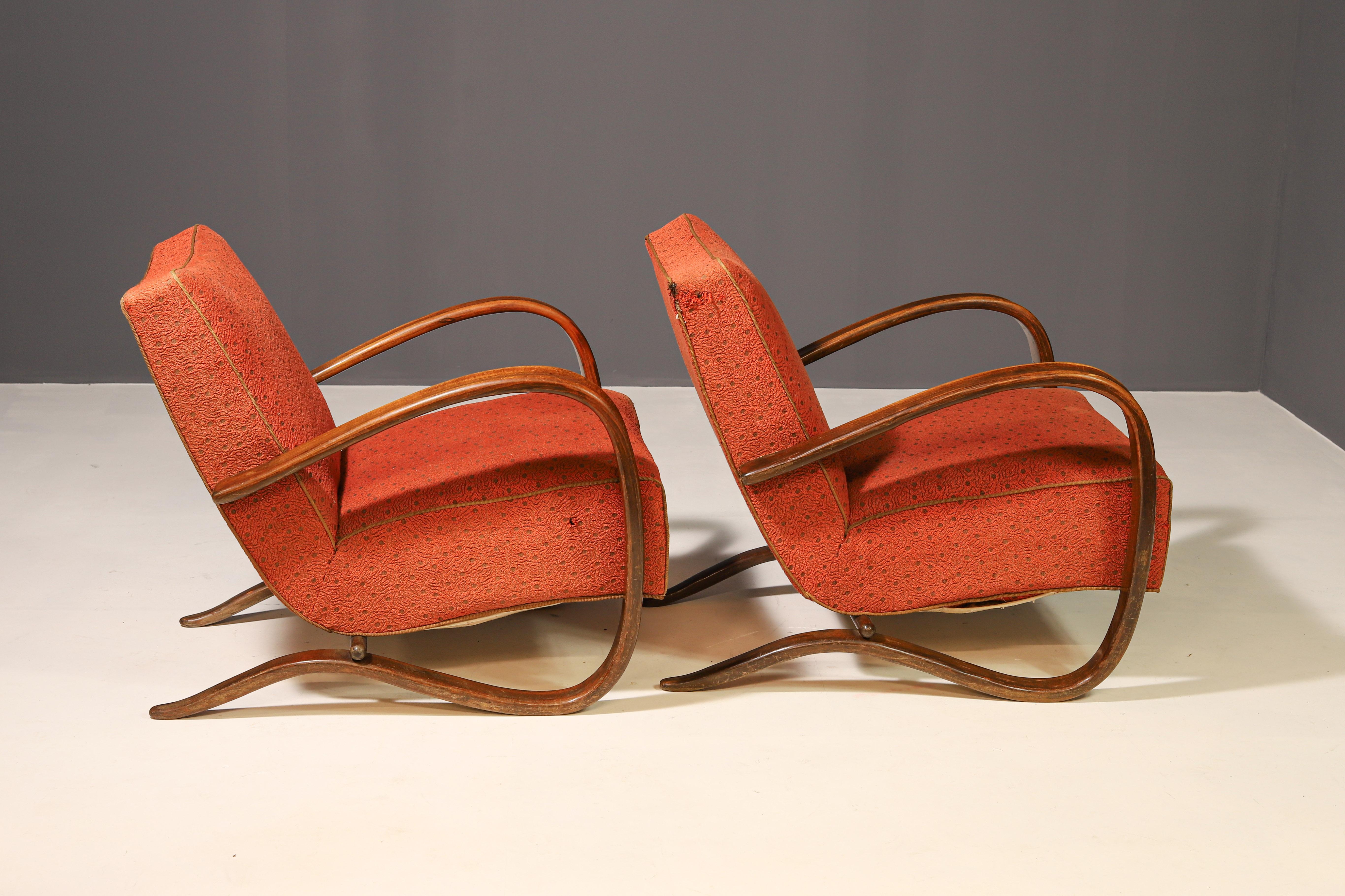 Sillones streamline ART DECO H269 de Jindřich Halabala, años 30, lote de 2 6