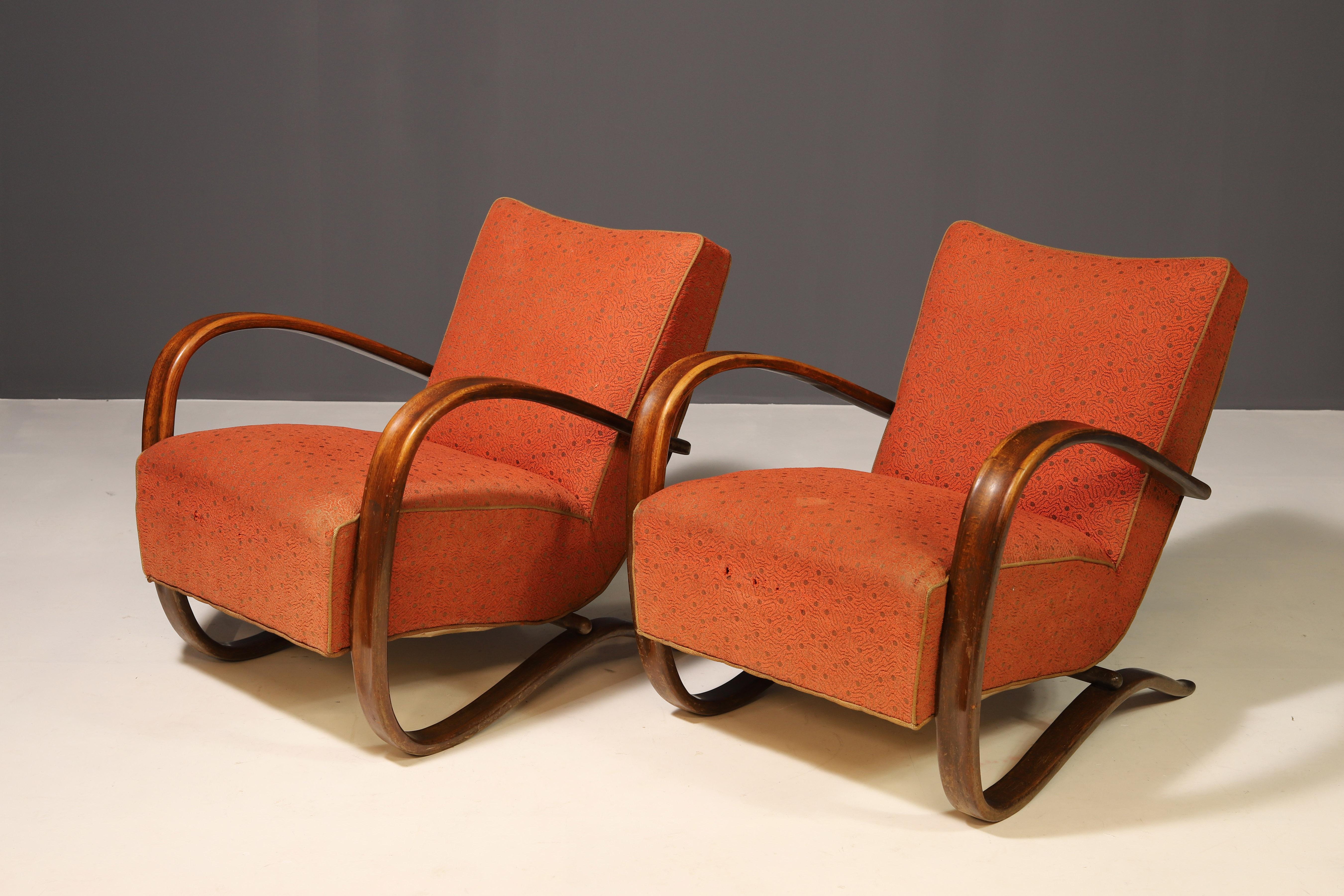 Sillones streamline ART DECO H269 de Jindřich Halabala, años 30, lote de 2 11